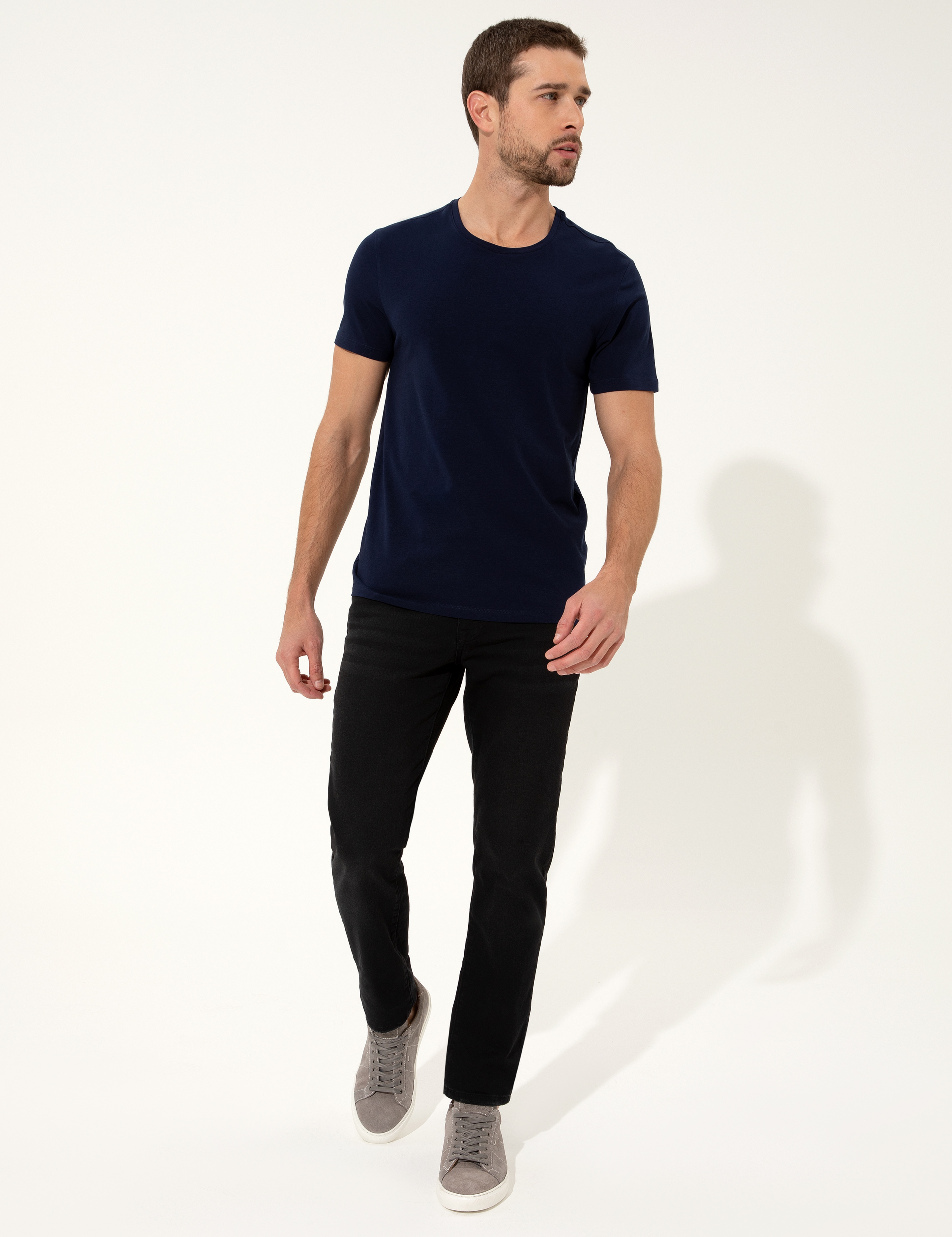 Lacivert Slim Fit Bisiklet Yaka Basic Tişört - Image 4