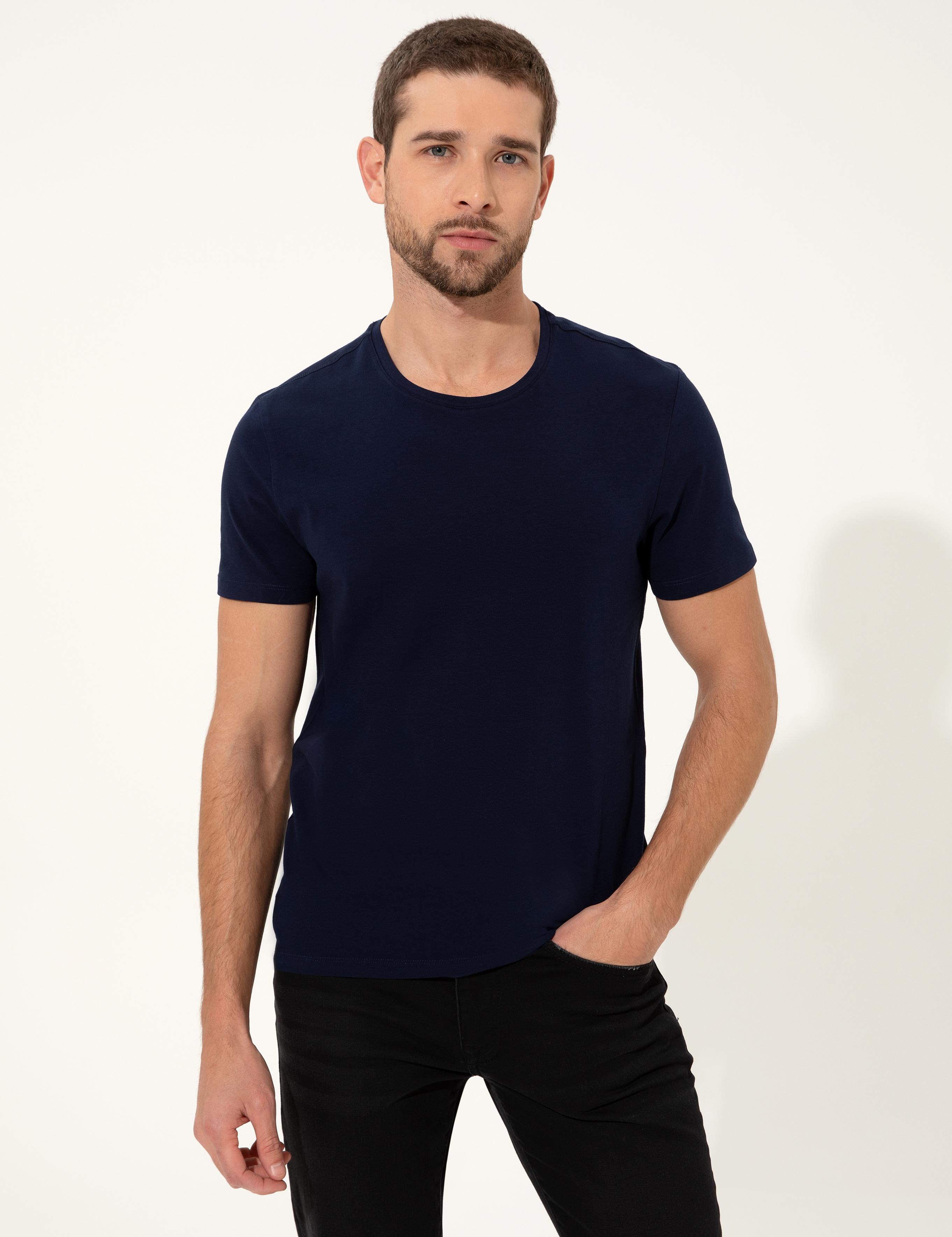 Lacivert Slim Fit Bisiklet Yaka Basic Tişört
