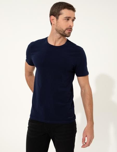 Lacivert Slim Fit Bisiklet Yaka Basic Tişört - 50251739024