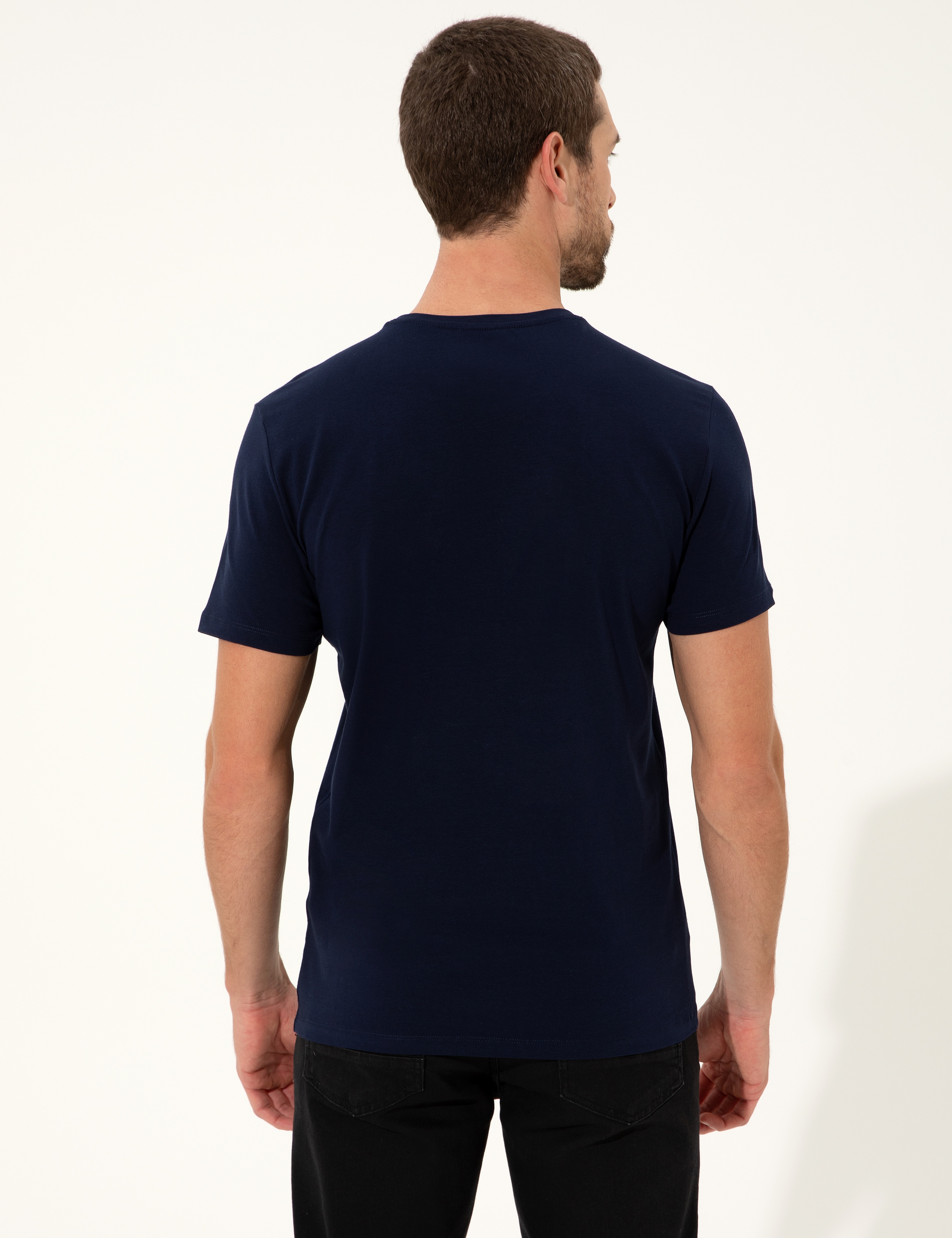 Lacivert Slim Fit Bisiklet Yaka Basic Tişört - Image 5