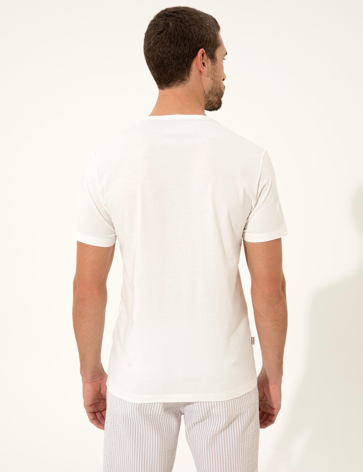 Ekru Slim Fit Bisiklet Yaka Tişört - 50249801004