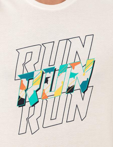 Ekru Slim Fit Baskılı Bisiklet Yaka Tişört - 50249815008