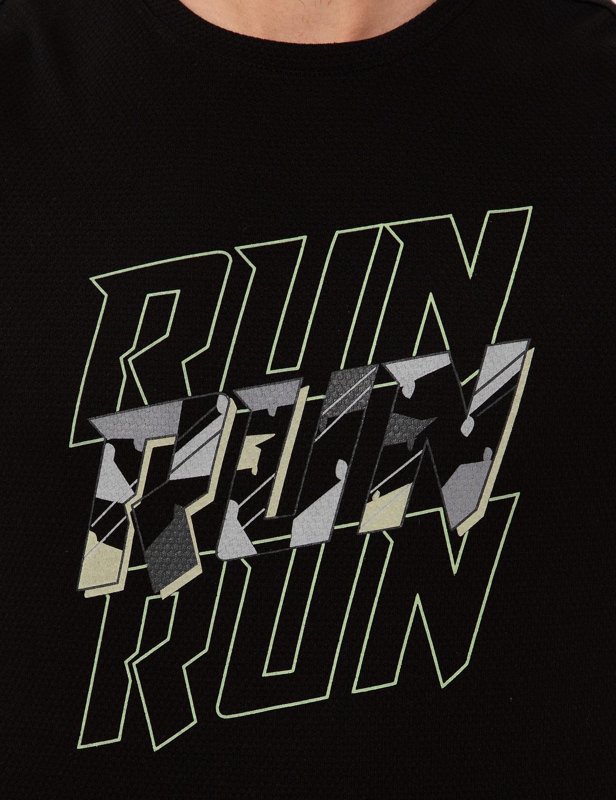 Siyah Slim Fit Baskılı Bisiklet Yaka Tişört - 50249815014