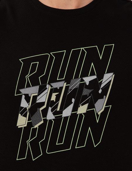 Siyah Slim Fit Baskılı Bisiklet Yaka Tişört - 50249815014