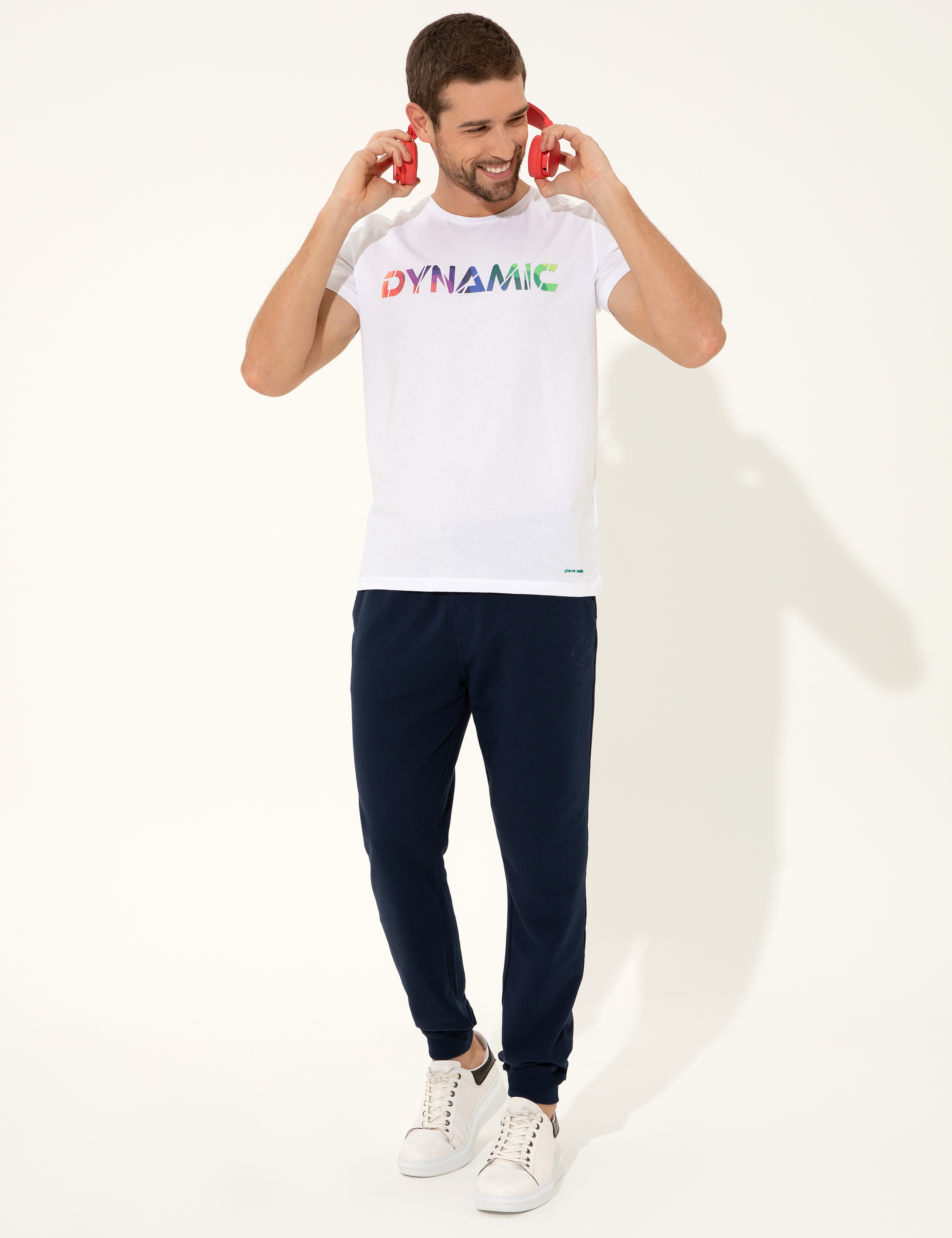 Beyaz Slim Fit Baskılı Bisiklet Yaka Tişört - Image 2