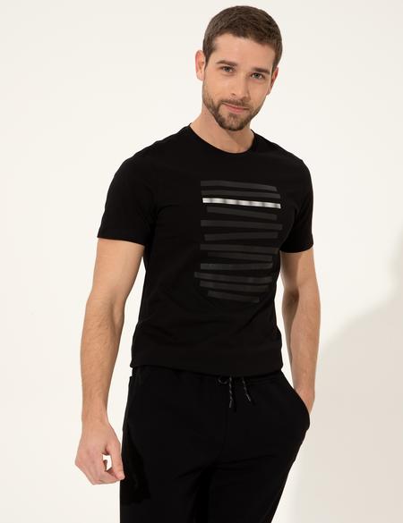 Siyah Slim Fit Bisiklet Yaka Tişört - 50249812017