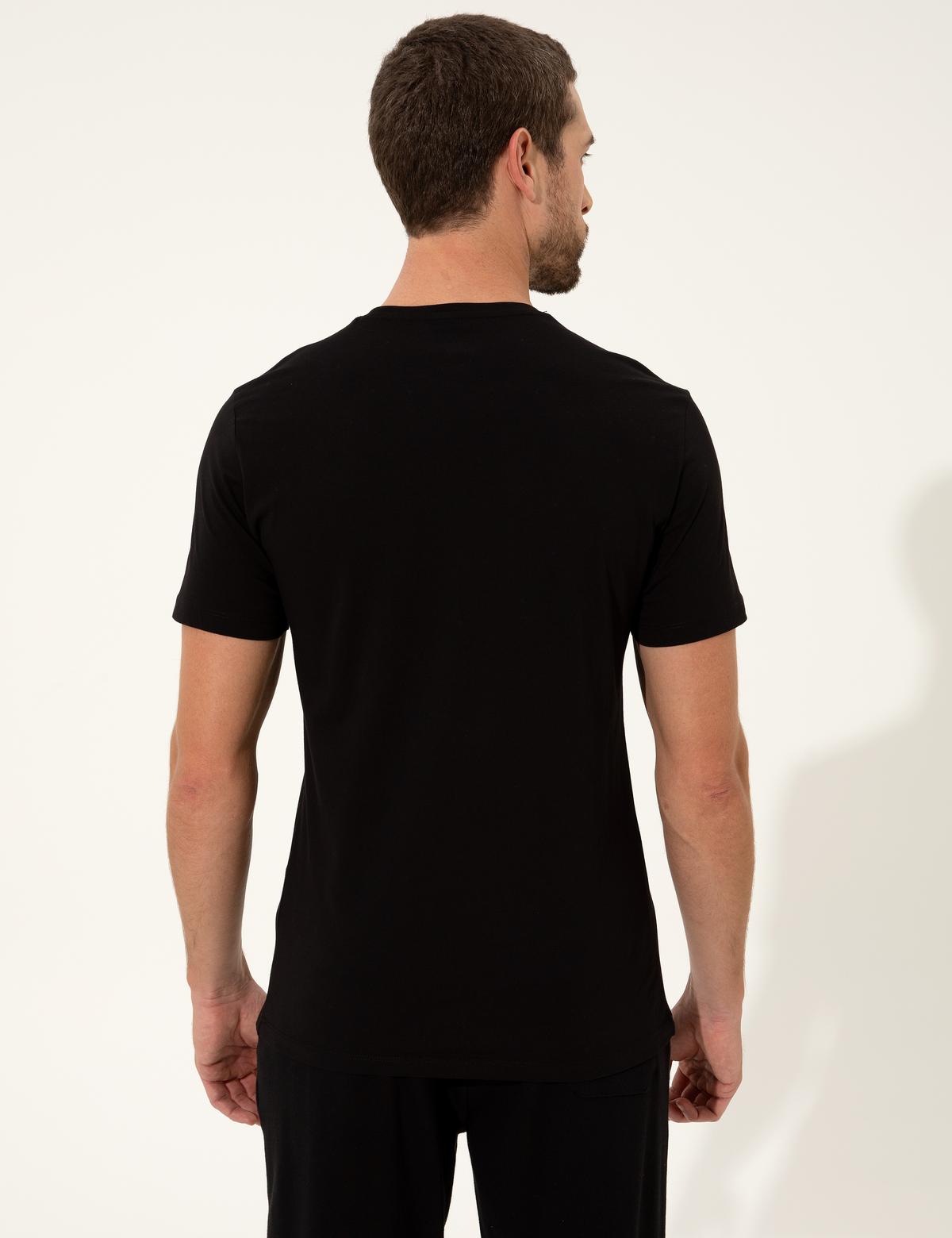 Siyah Slim Fit Bisiklet Yaka Tişört - 50249812017