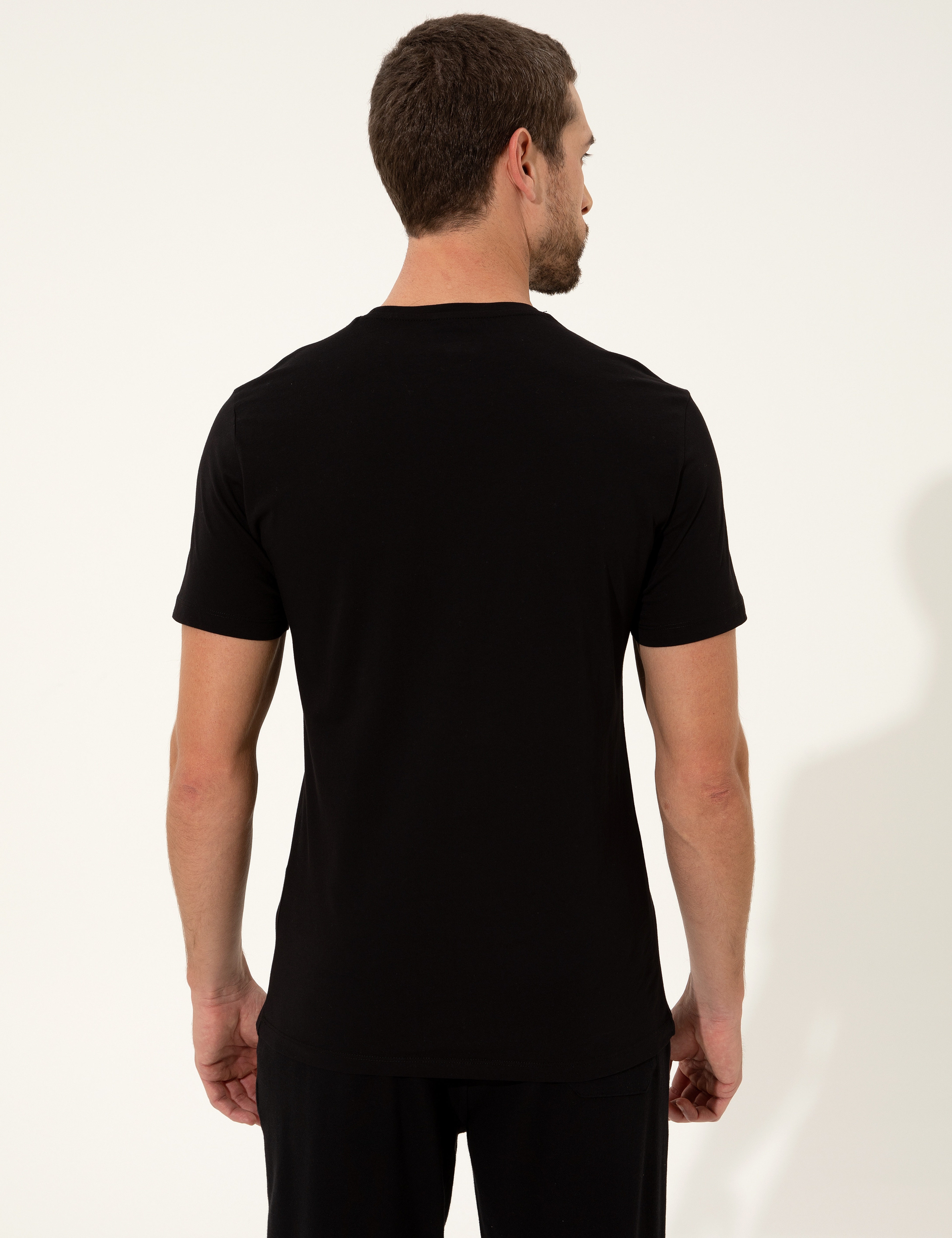 Siyah Slim Fit Bisiklet Yaka Tişört - Image 5
