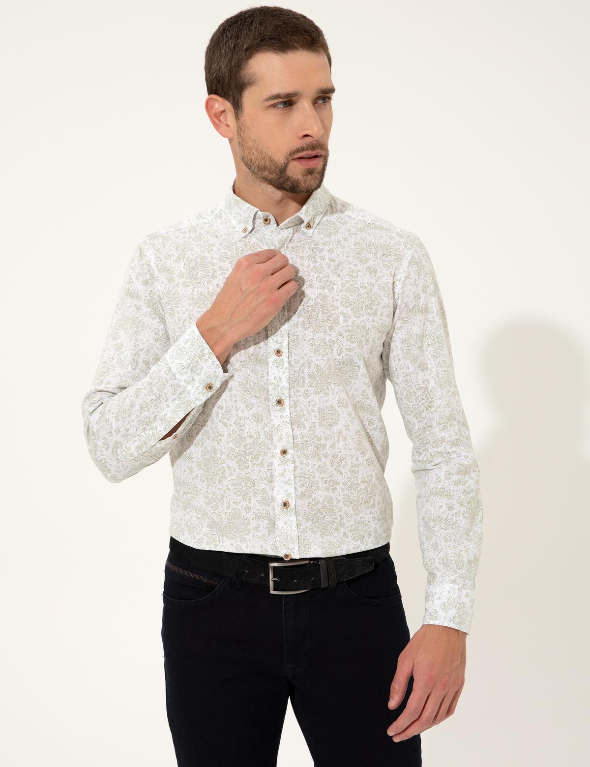 Haki Slim Fit Uzun Kollu Gömlek - 50249759014