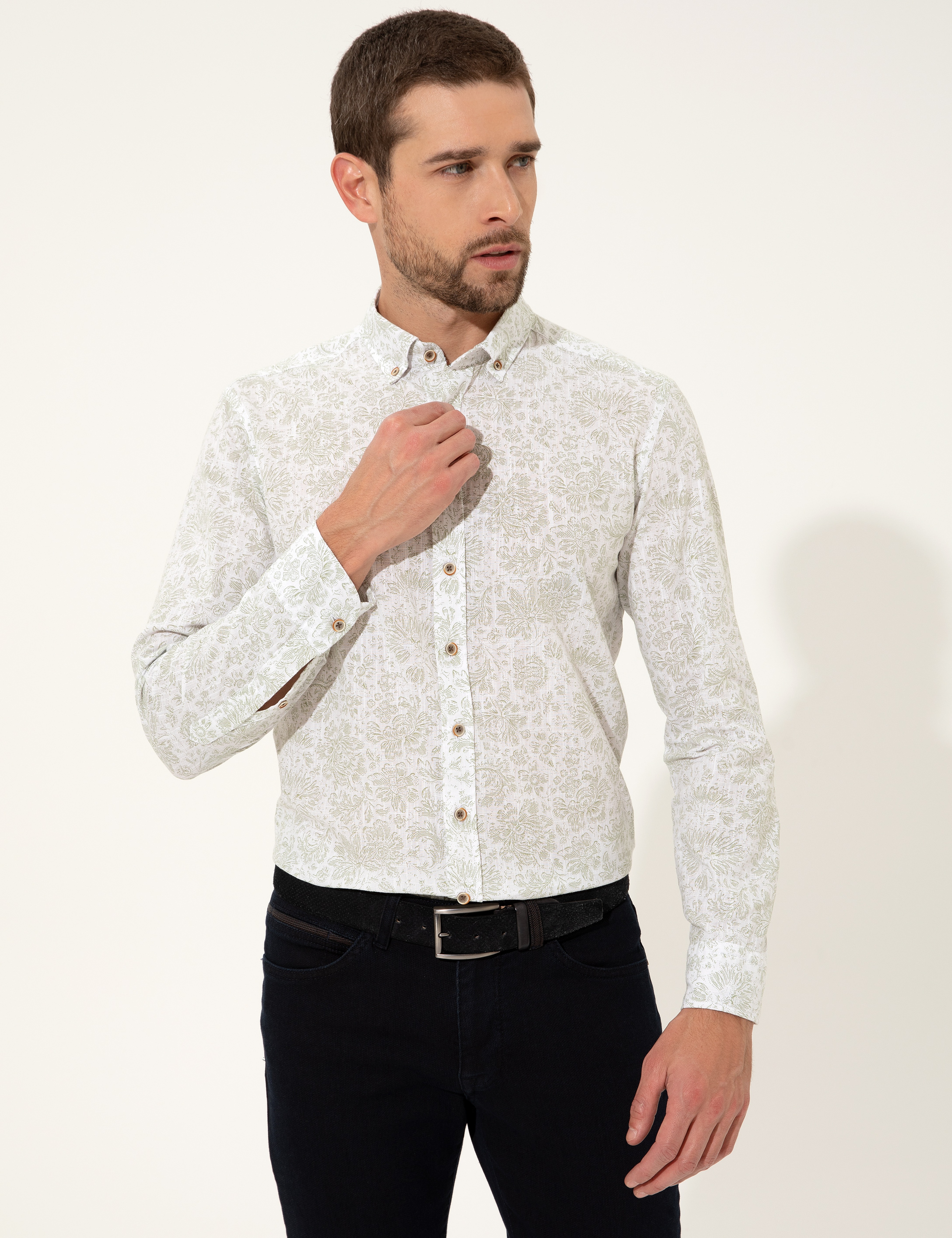 Haki Slim Fit Uzun Kollu Gömlek