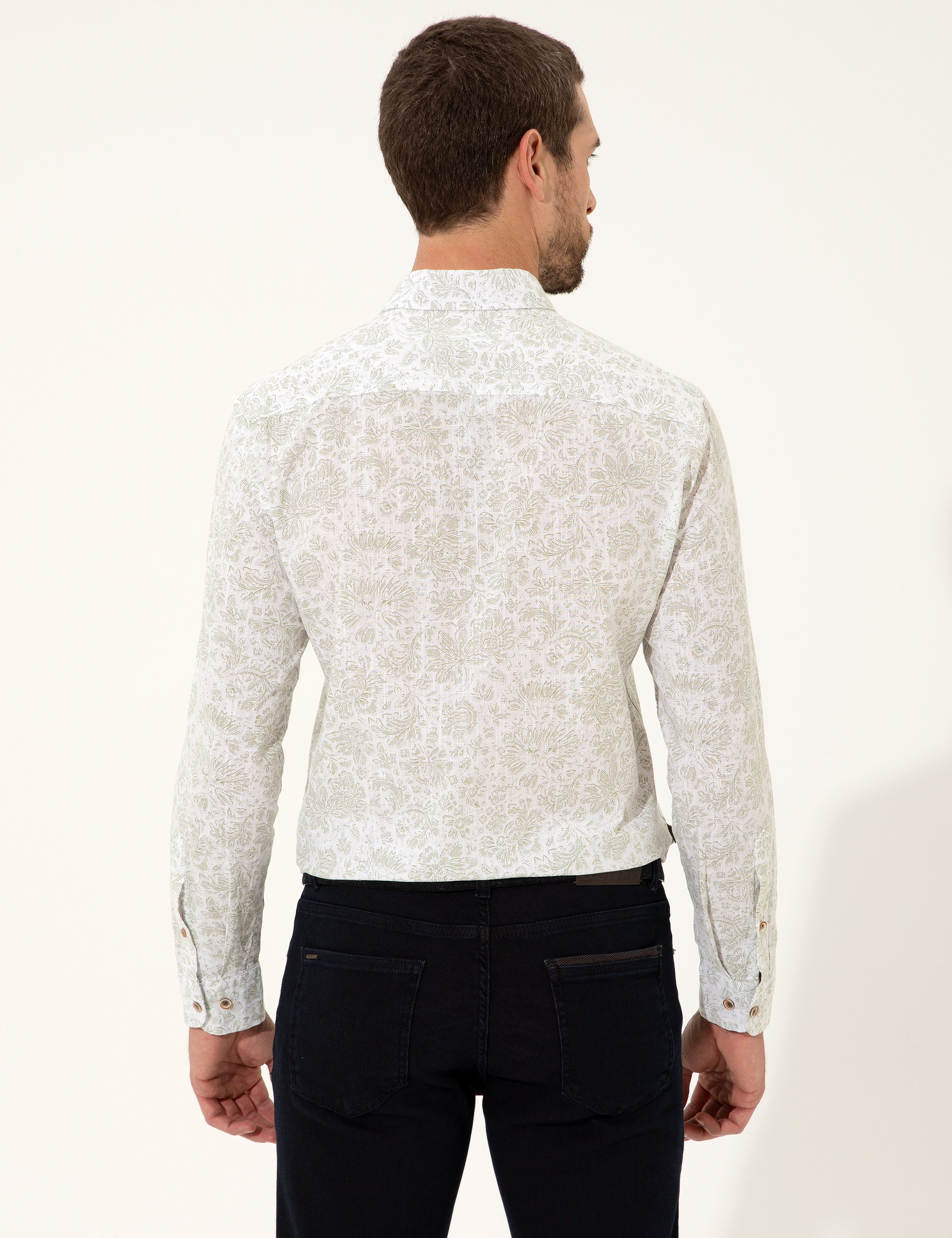 Haki Slim Fit Uzun Kollu Gömlek