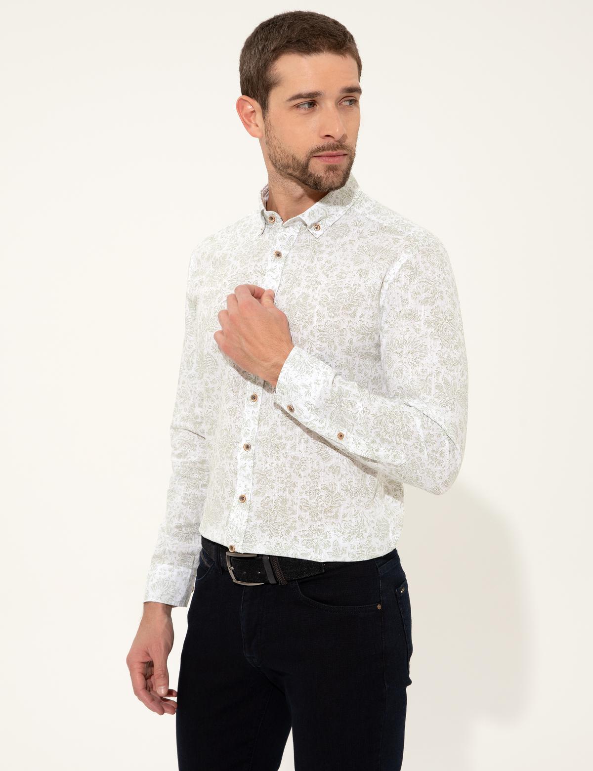 Haki Slim Fit Uzun Kollu Gömlek - 50249759014