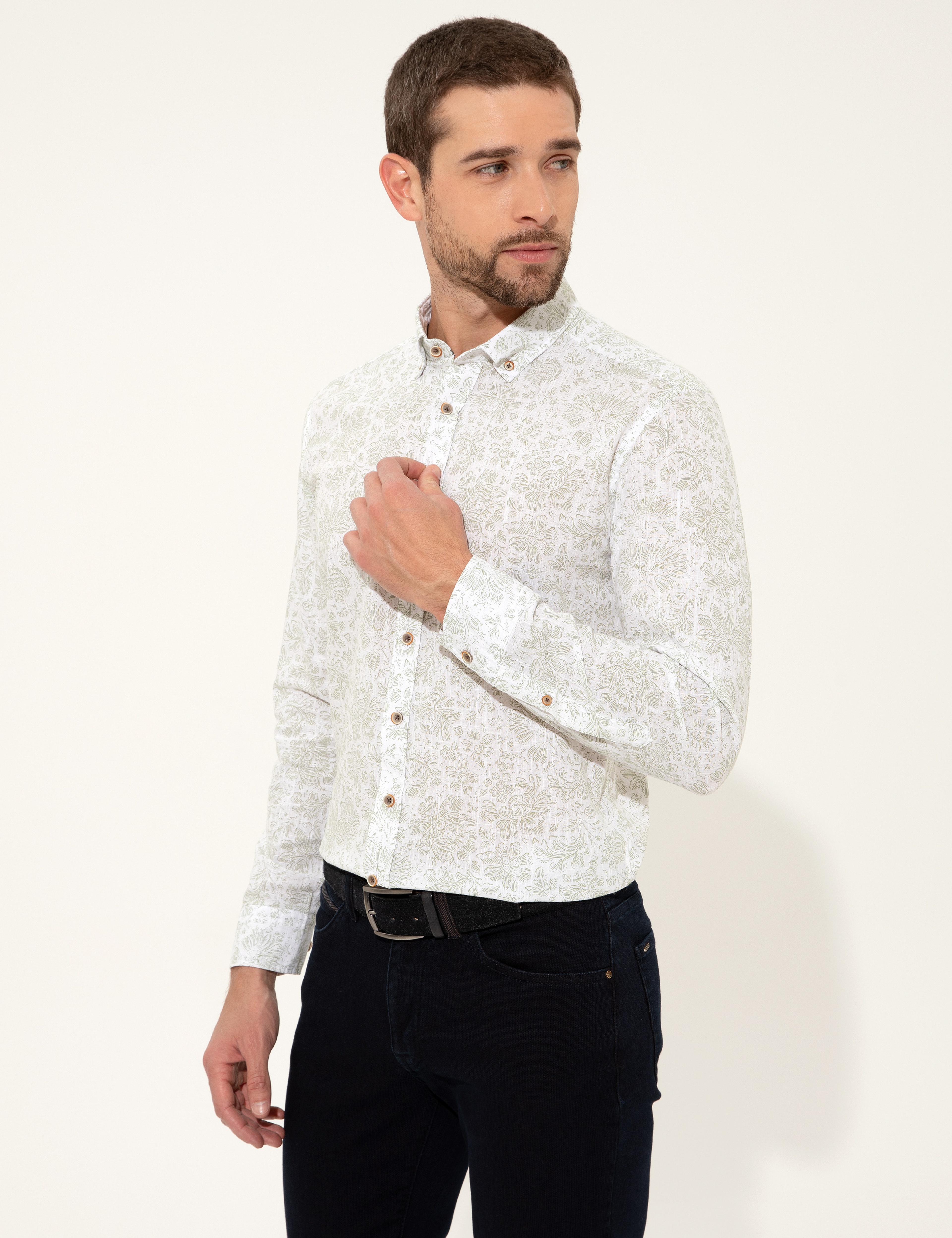 Haki Slim Fit Uzun Kollu Gömlek
