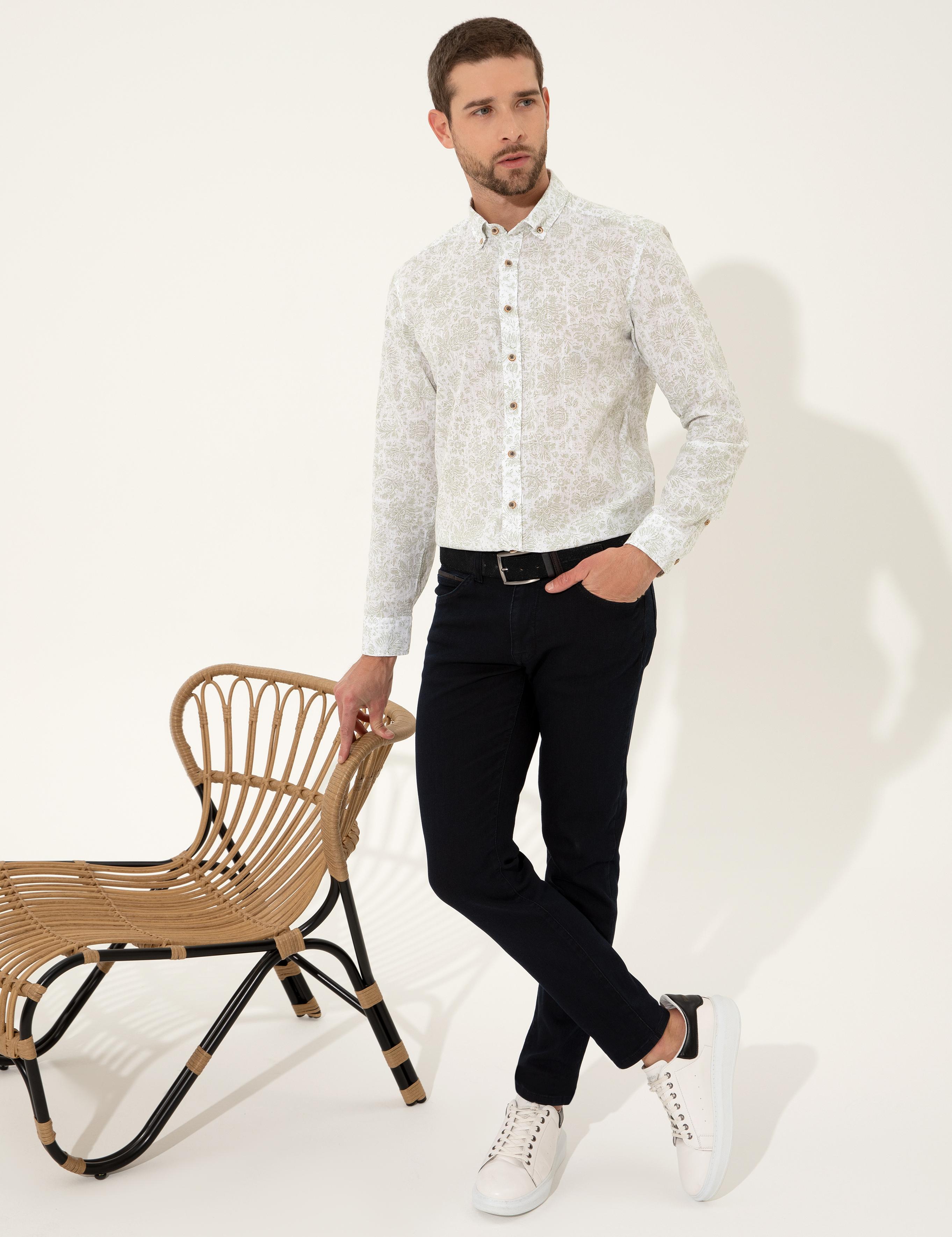 Haki Slim Fit Uzun Kollu Gömlek