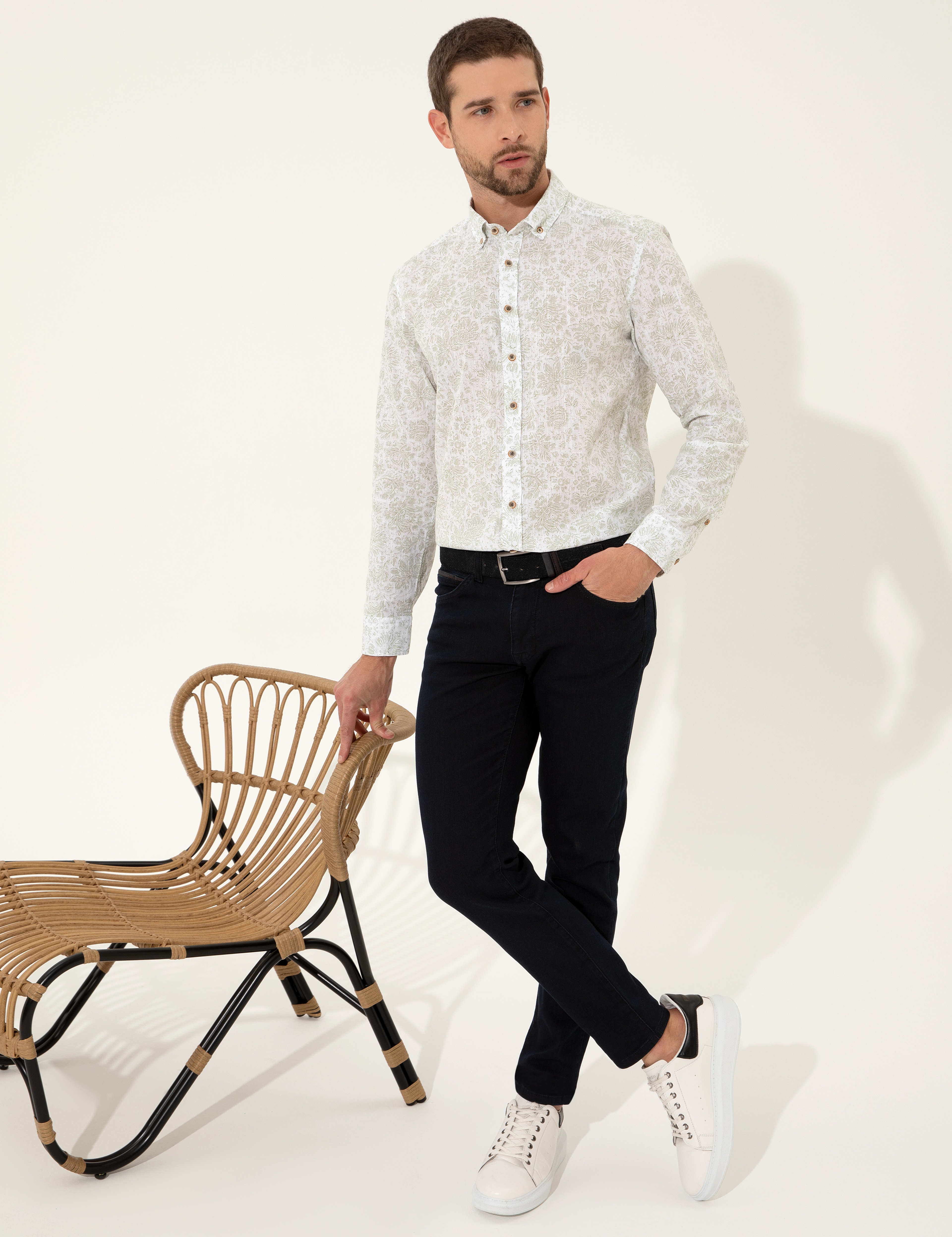 Haki Slim Fit Uzun Kollu Gömlek - Image 3
