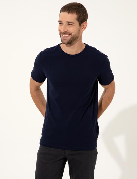 Lacivert Slim Fit Bisiklet Yaka Tişört - 50249809083