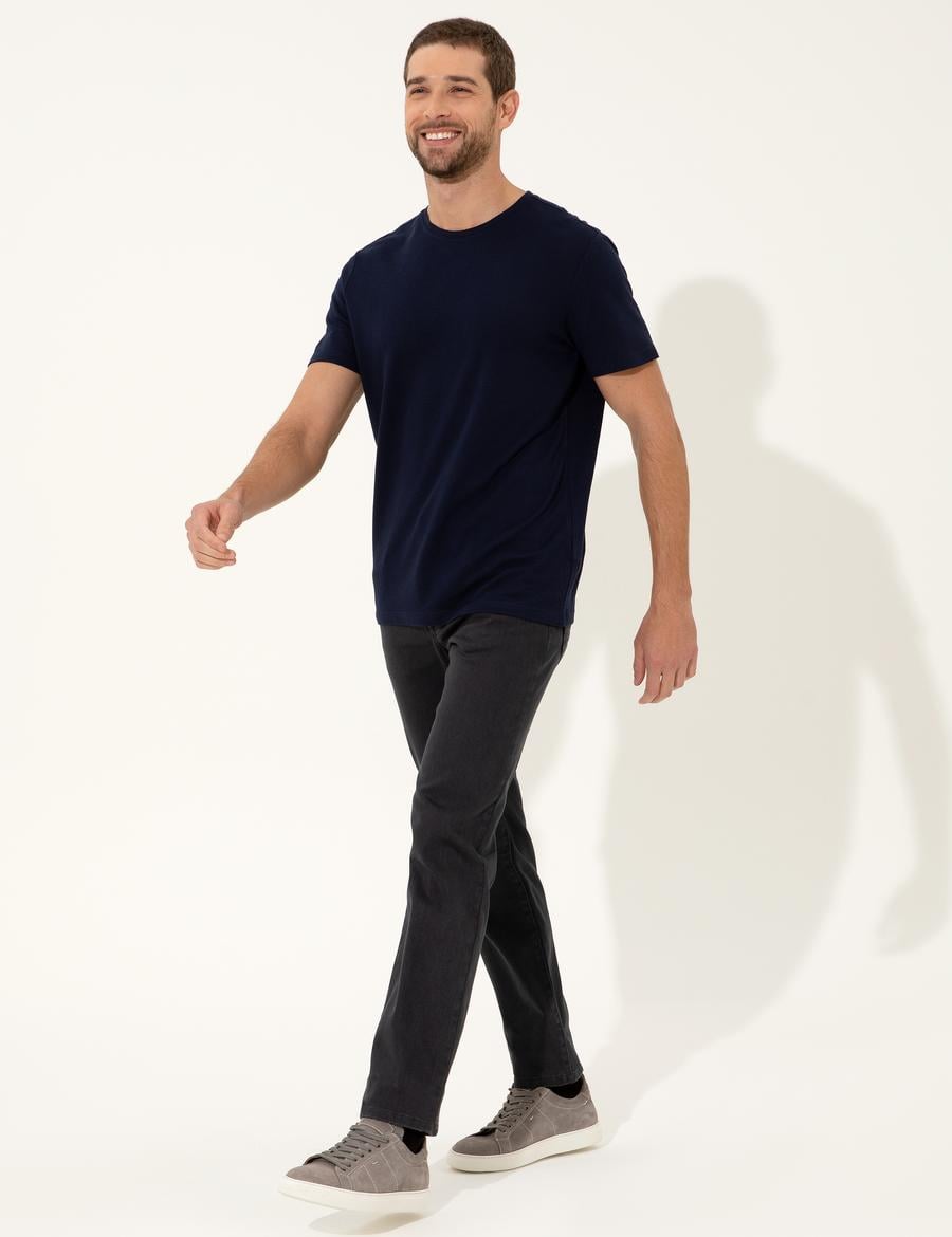 Lacivert Slim Fit Bisiklet Yaka Tişört