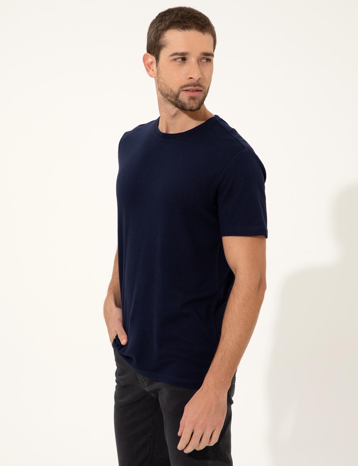 Lacivert Slim Fit Bisiklet Yaka Tişört - 50249809083