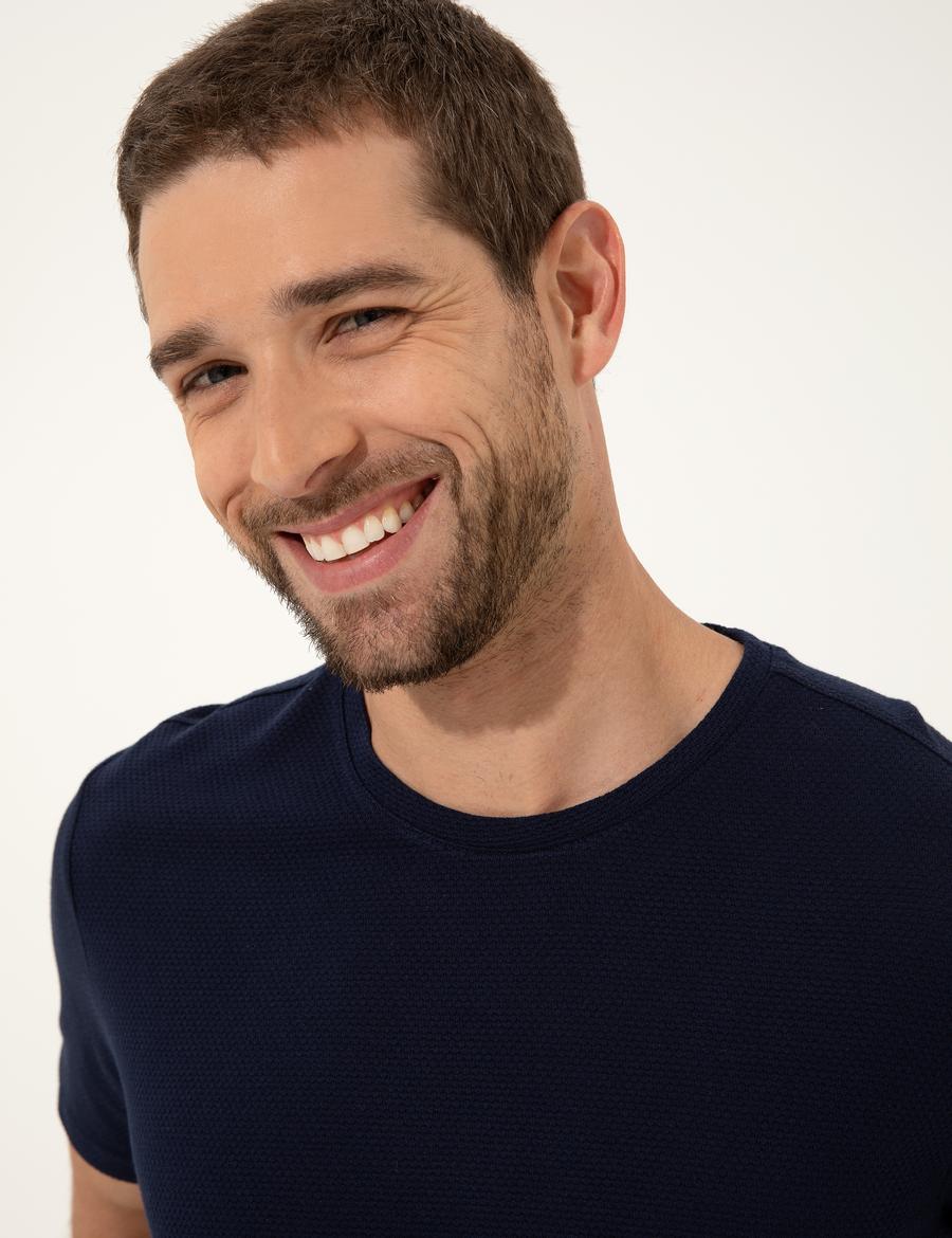 Lacivert Slim Fit Bisiklet Yaka Tişört