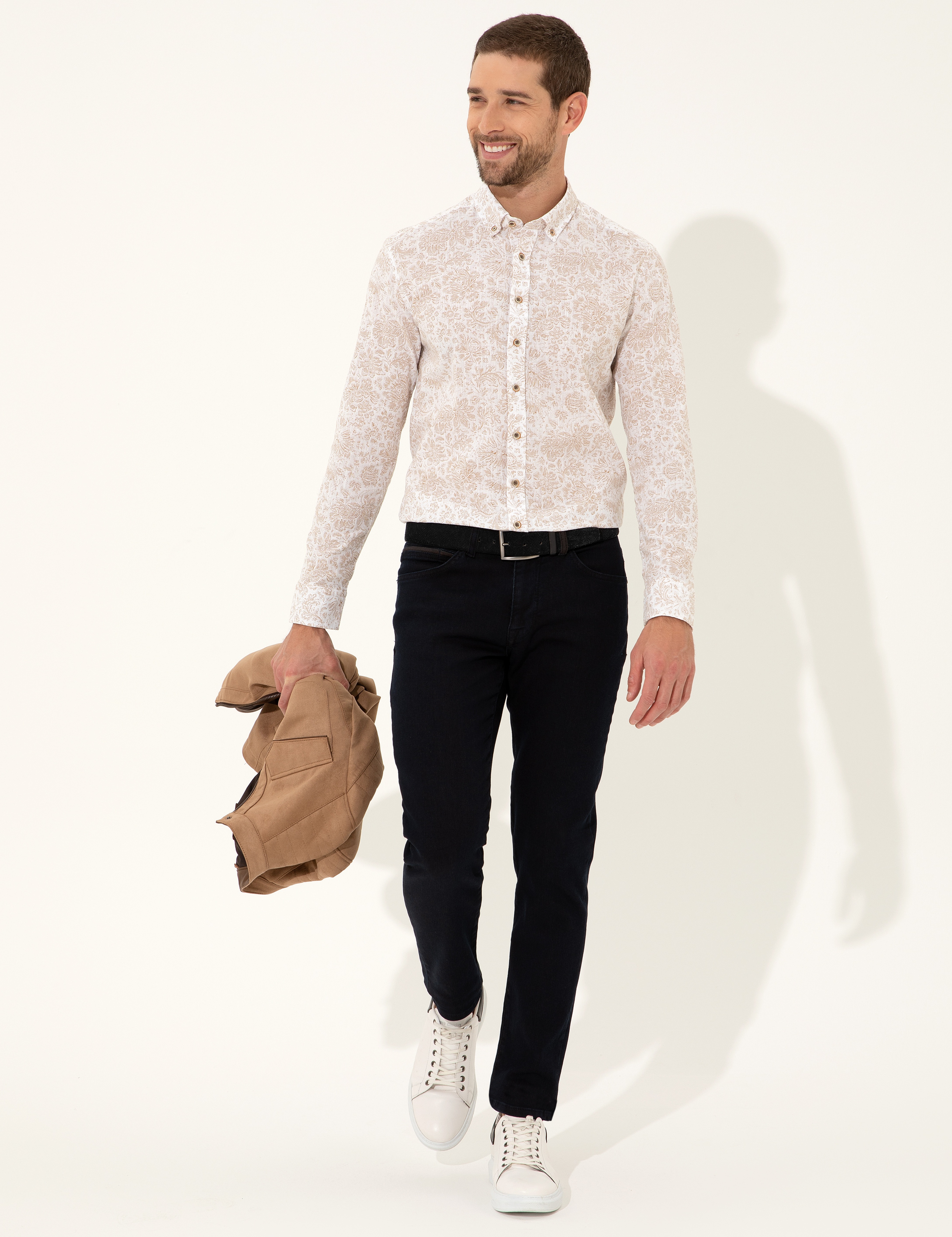 Açık Kahverengi Slim Fit Uzun Kollu Gömlek - Image 3