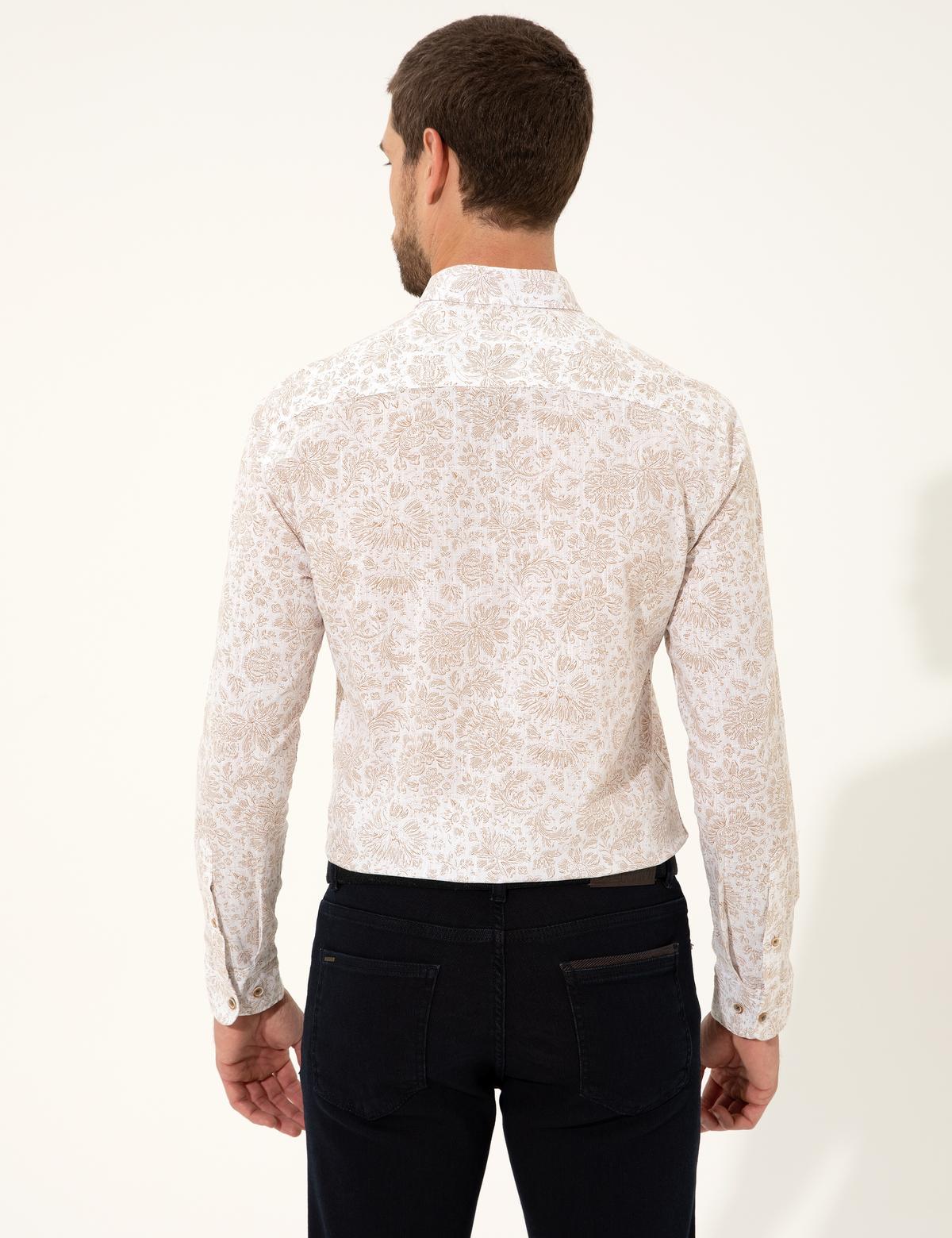 Açık Kahverengi Slim Fit Uzun Kollu Gömlek - 50249759009