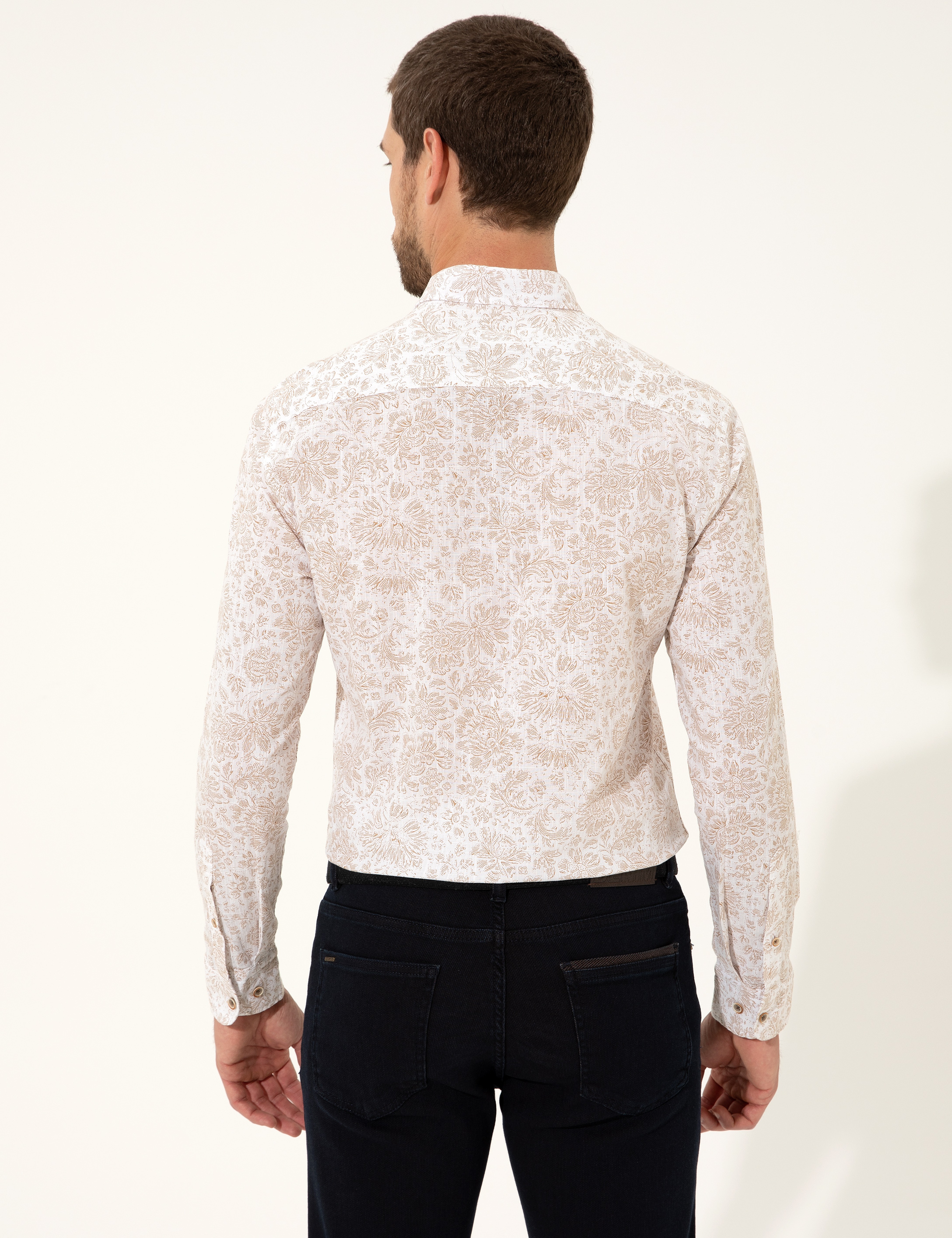 Açık Kahverengi Slim Fit Uzun Kollu Gömlek