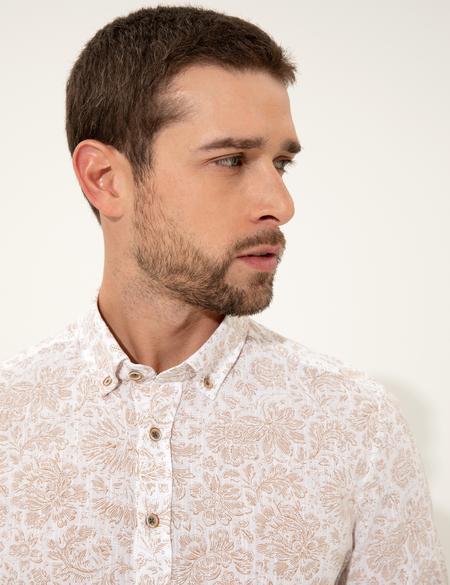 Açık Kahverengi Slim Fit Uzun Kollu Gömlek - 50249759009