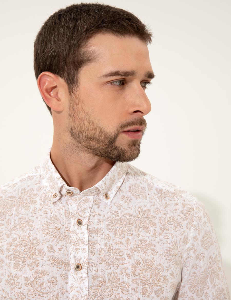 Açık Kahverengi Slim Fit Uzun Kollu Gömlek