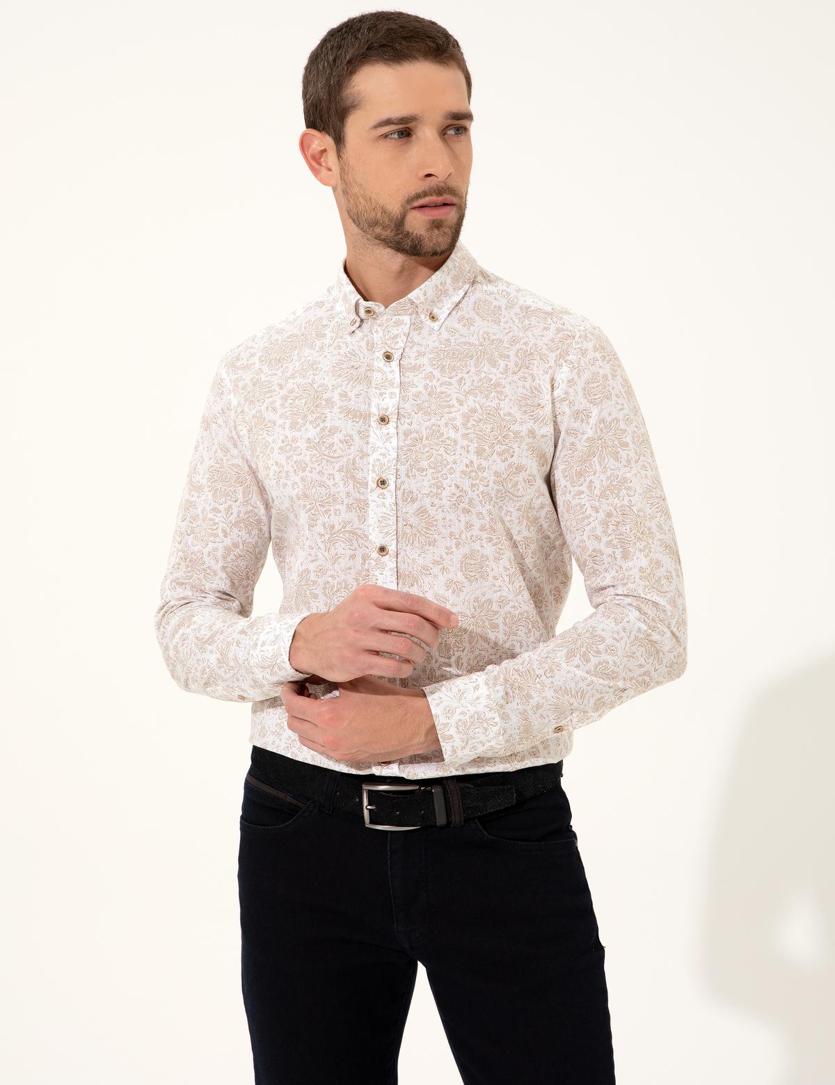 Açık Kahverengi Slim Fit Uzun Kollu Gömlek