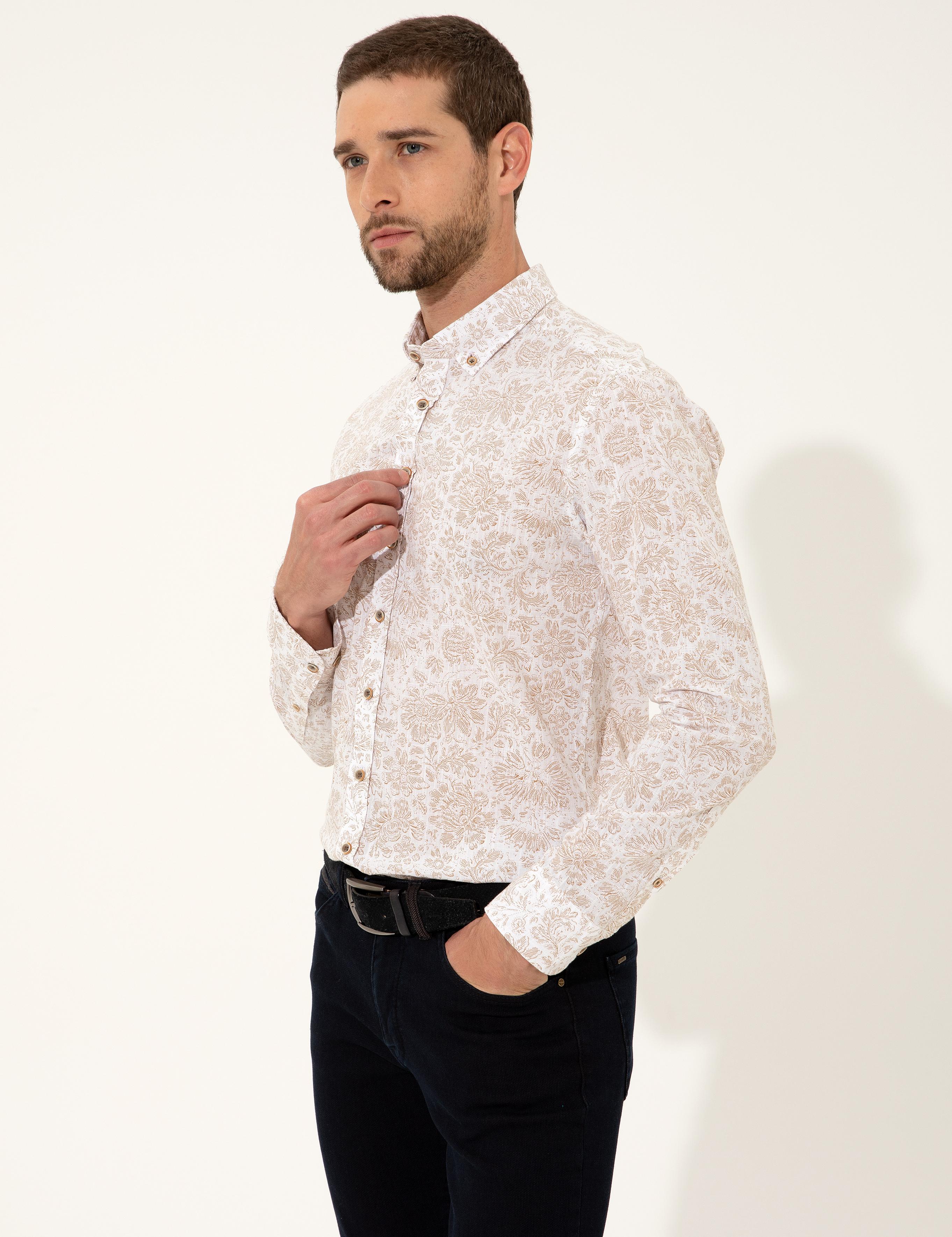 Açık Kahverengi Slim Fit Uzun Kollu Gömlek