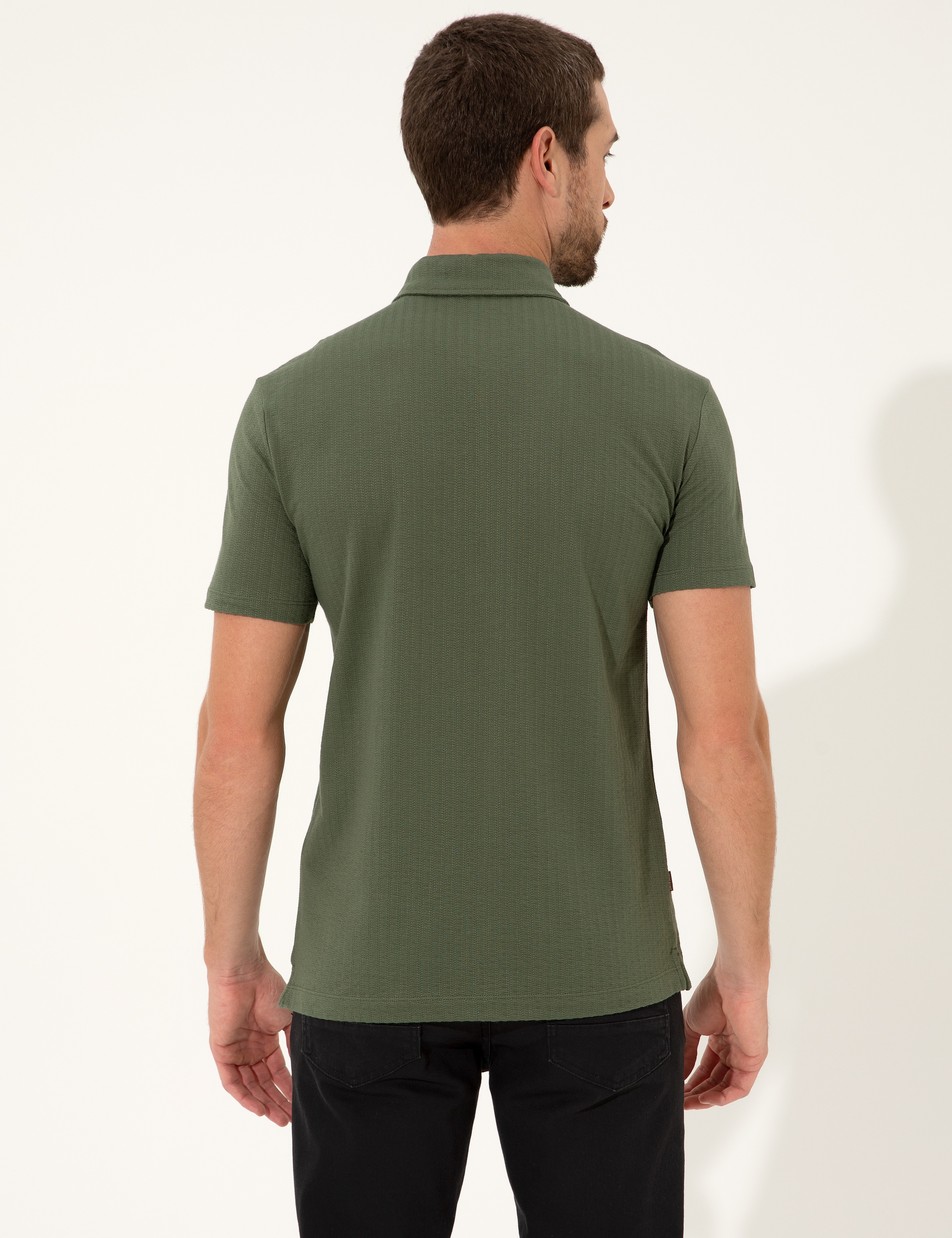 Haki Slim Fit Polo Yaka Tişört - Image 5