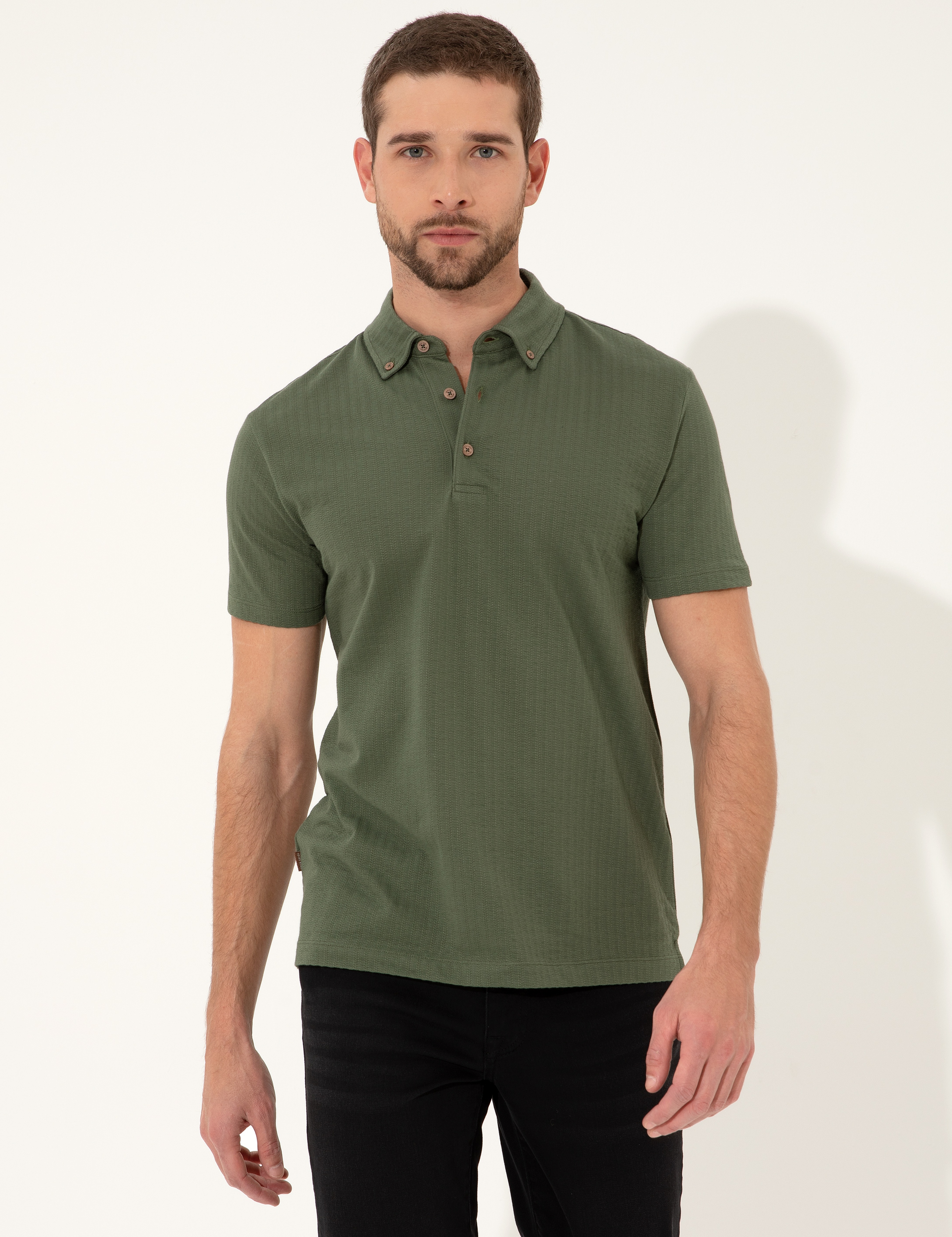 Haki Slim Fit Polo Yaka Tişört - Image 1