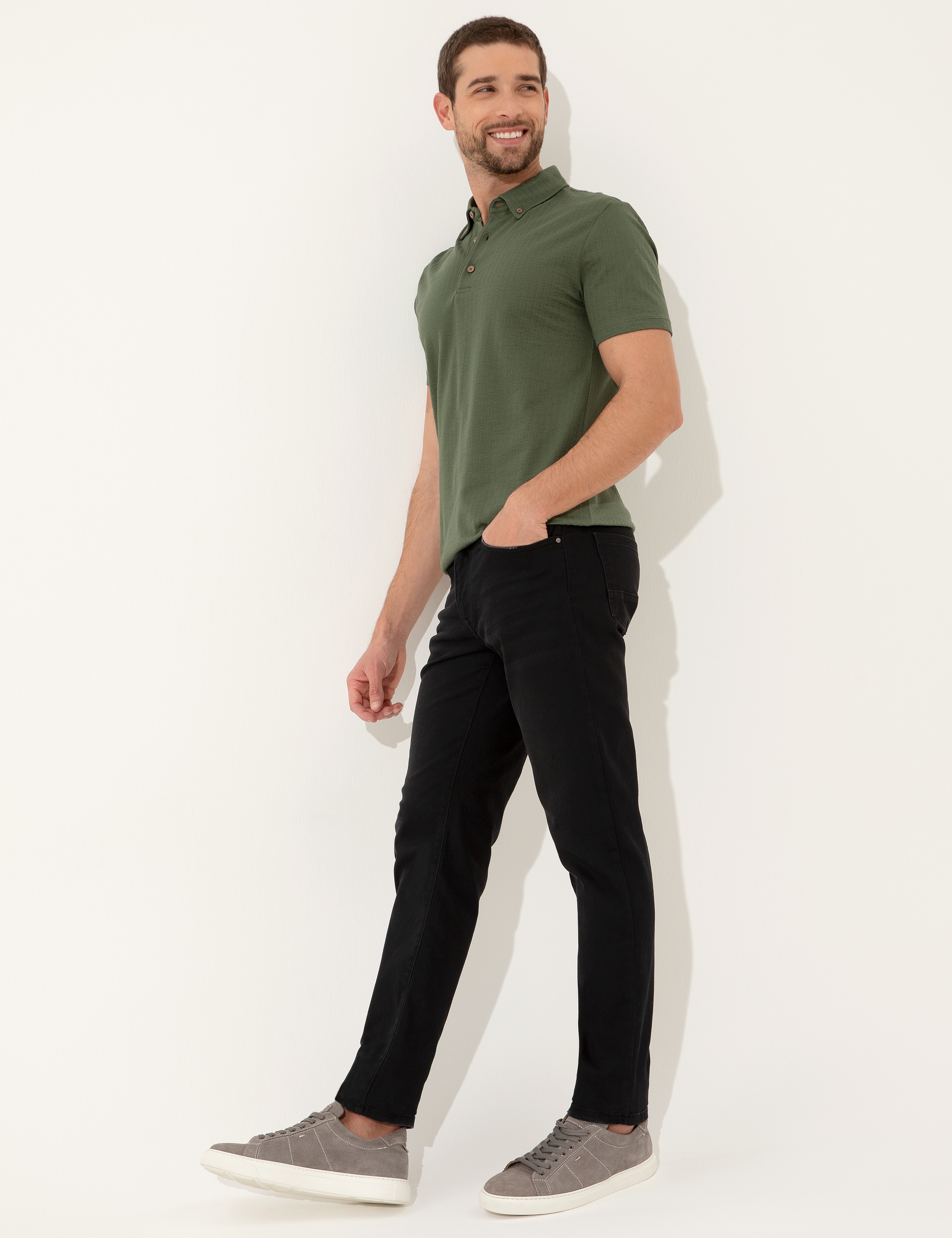 Haki Slim Fit Polo Yaka Tişört - Image 4