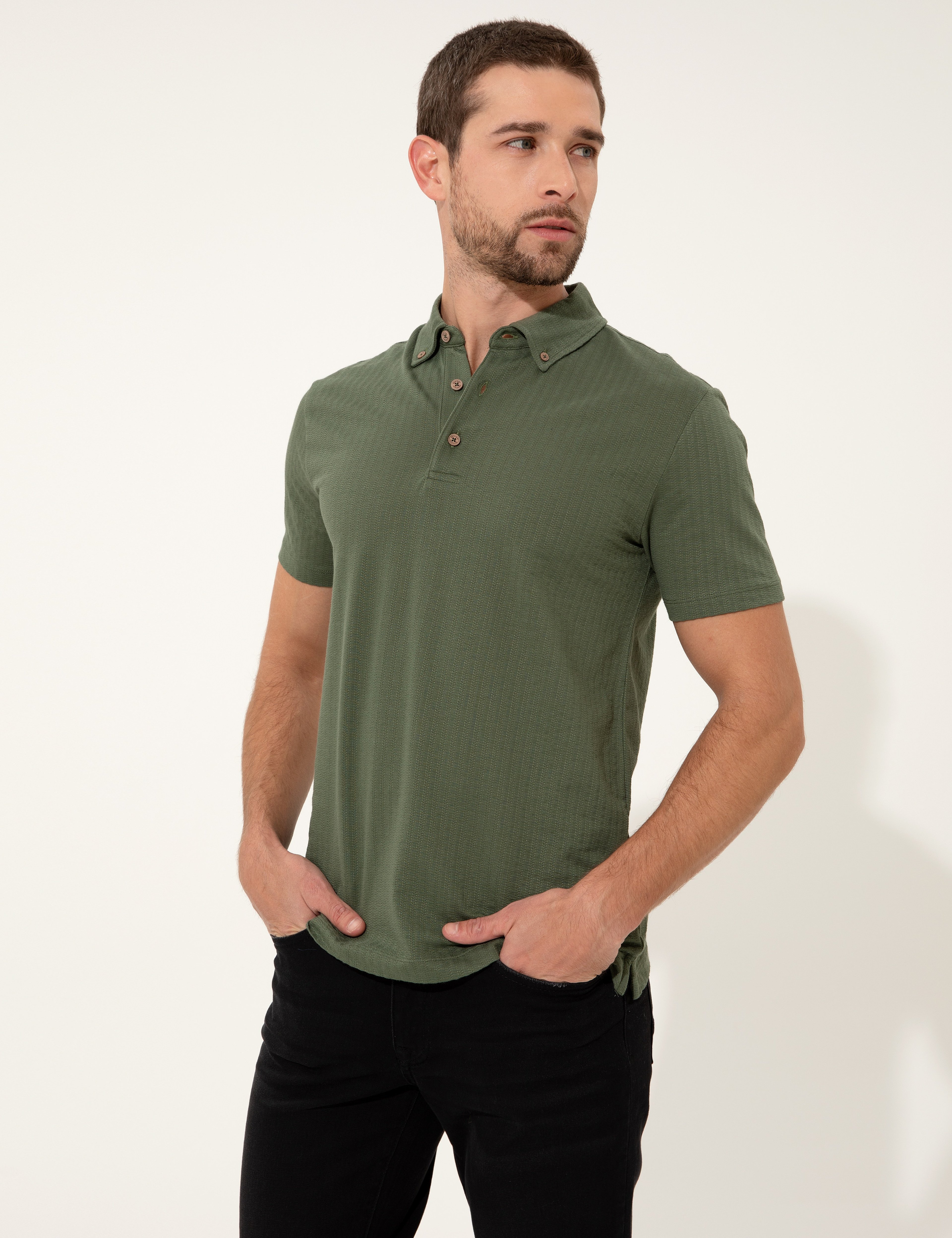 Haki Slim Fit Polo Yaka Tişört