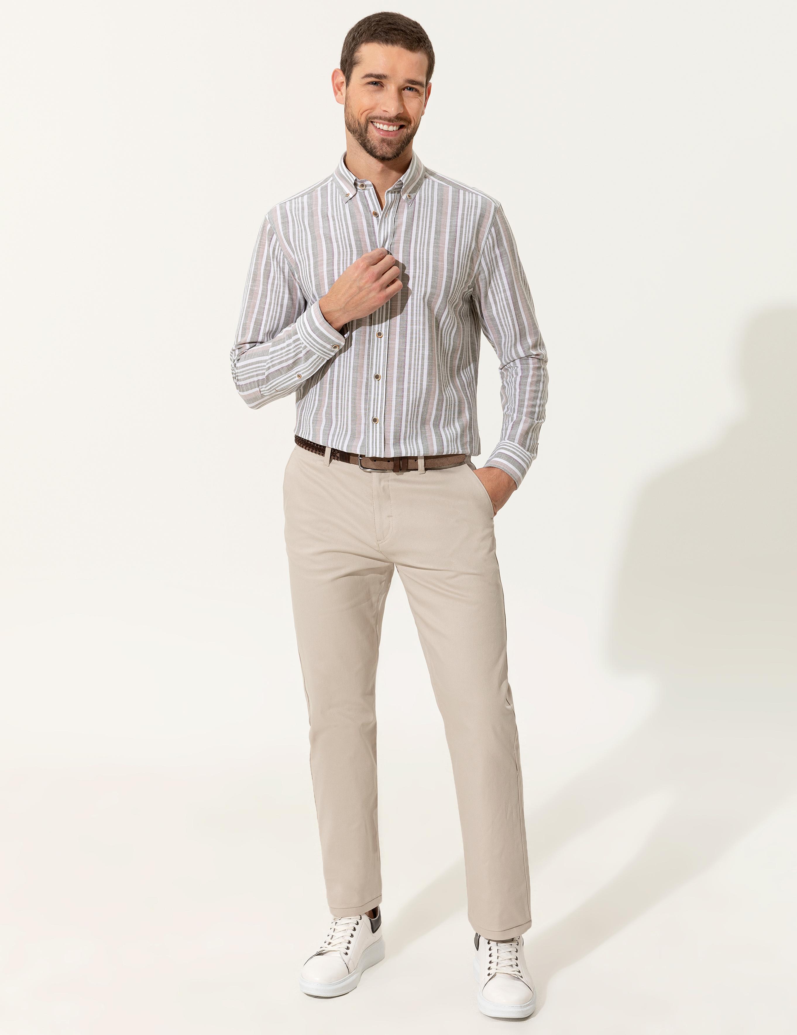 Bej Regular Fit Kanvas Pantolon