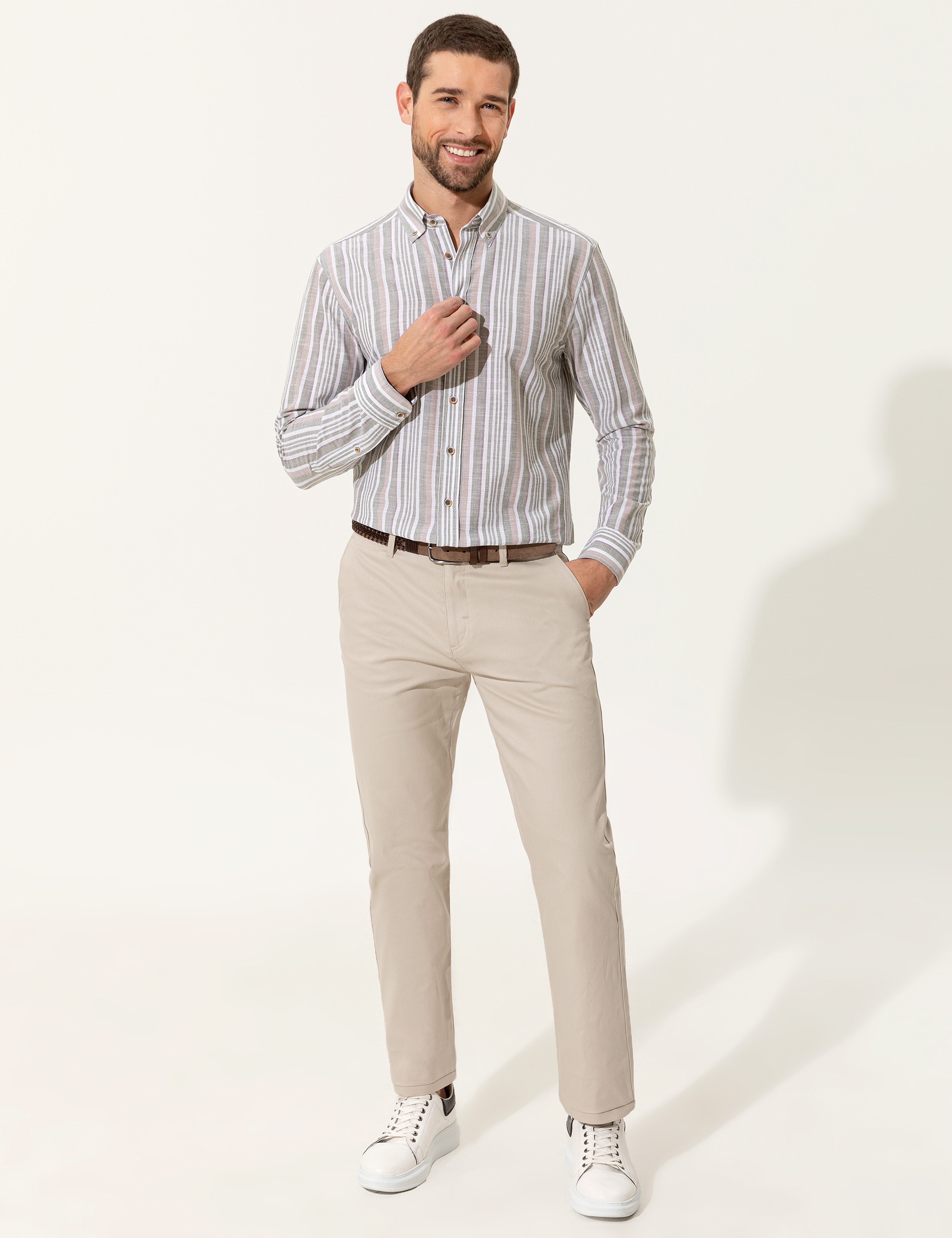 Bej Regular Fit Kanvas Pantolon - Image 1