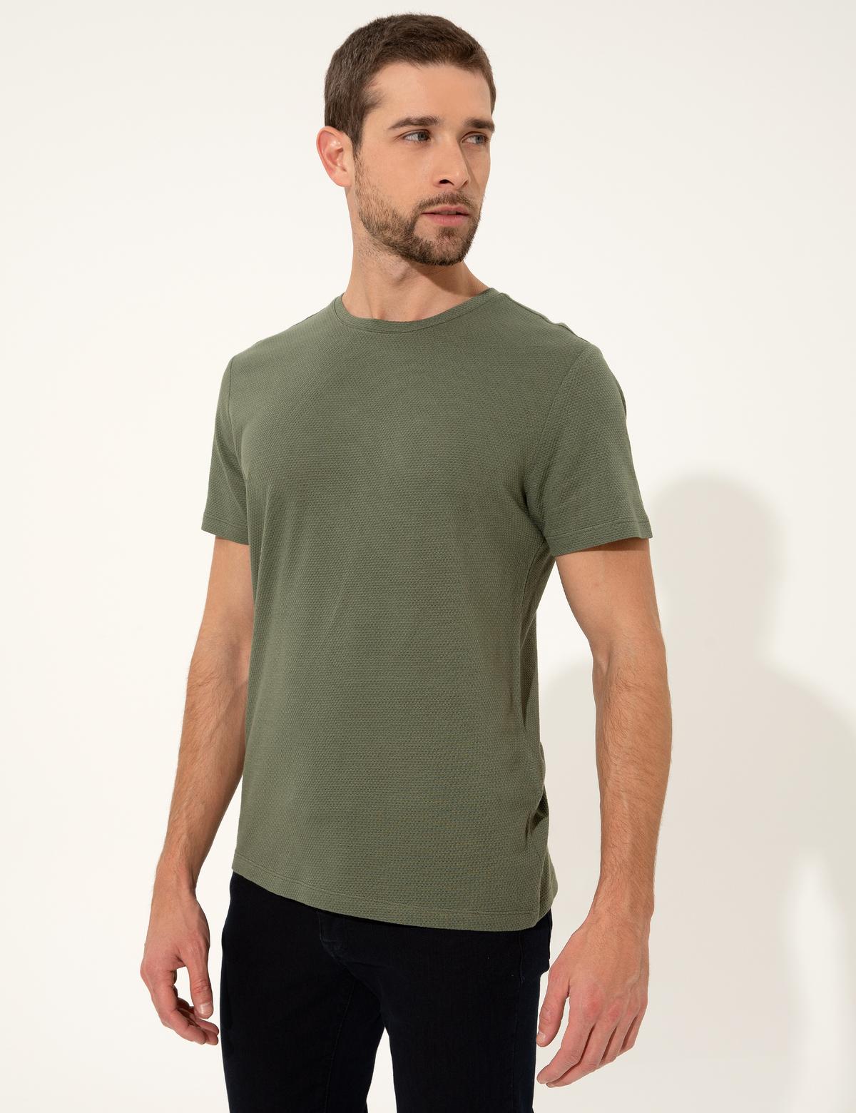 Haki Slim Fit Bisiklet Yaka Tişört