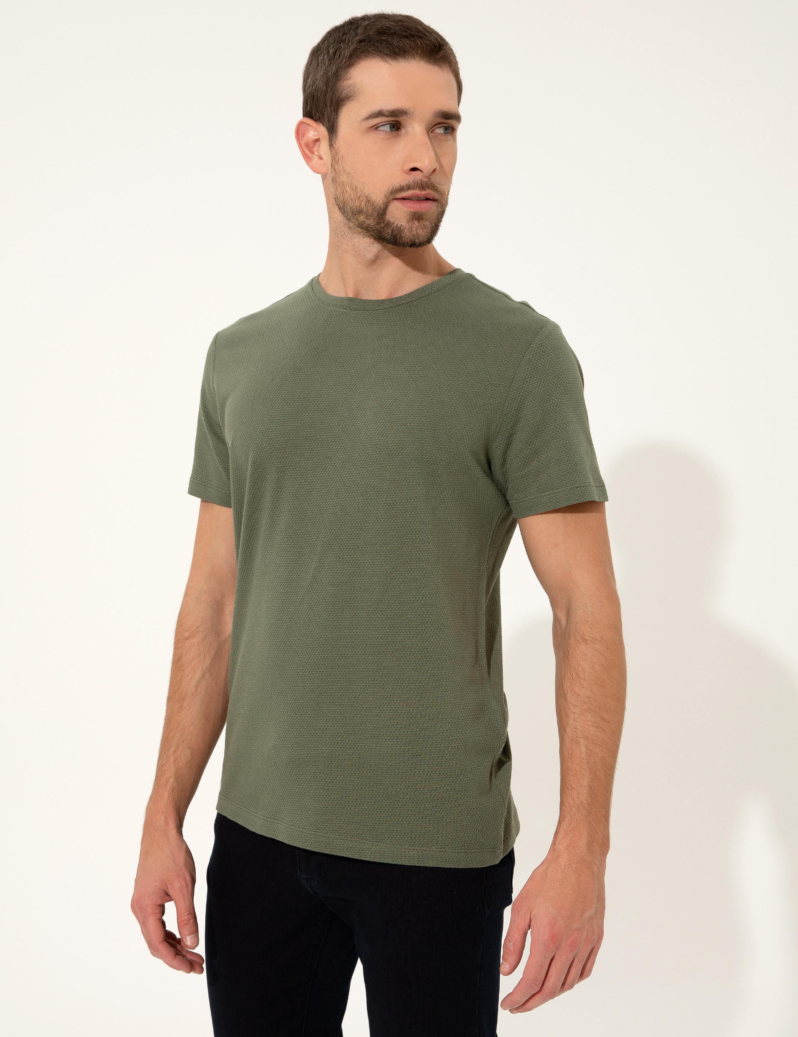 Haki Slim Fit Bisiklet Yaka Tişört