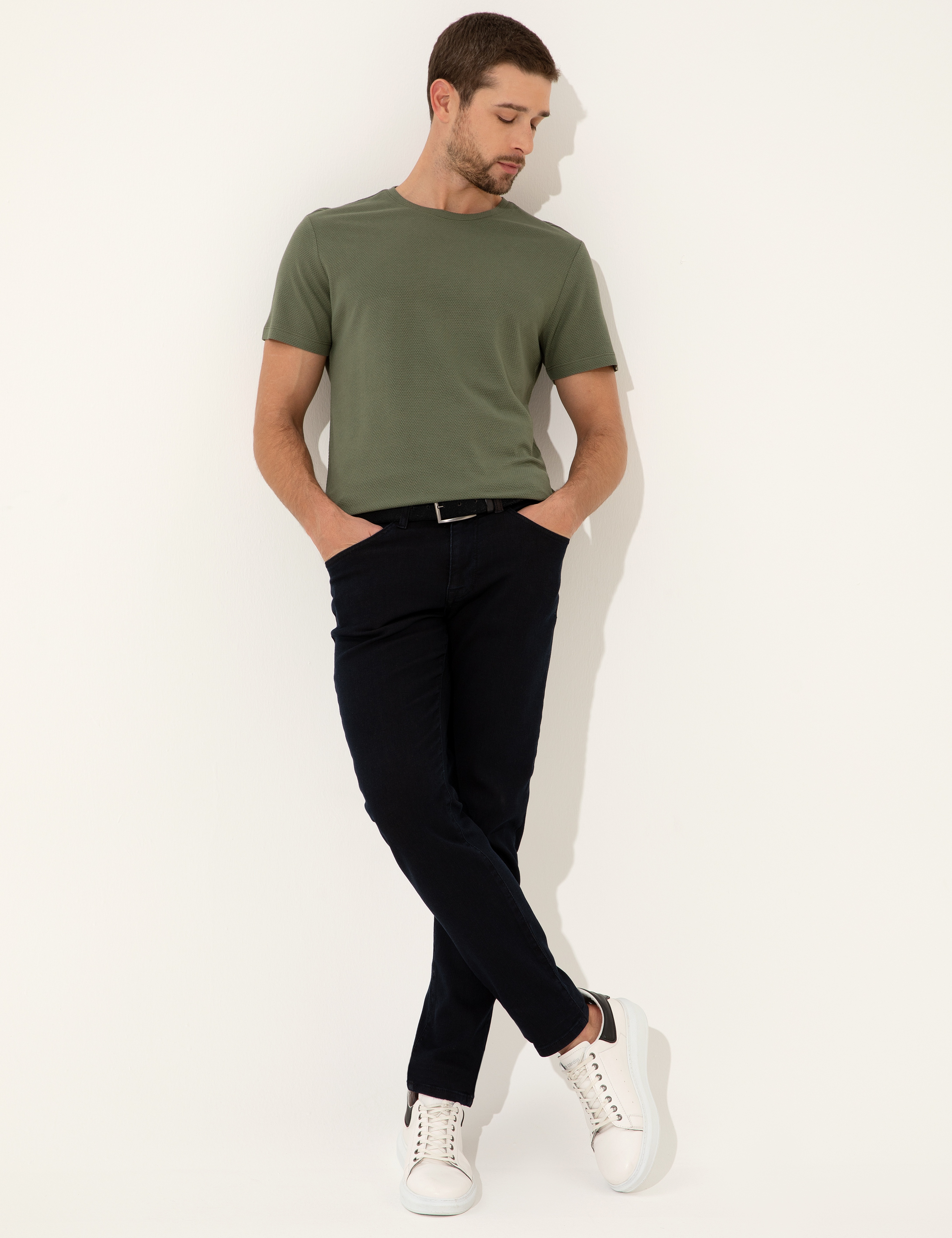 Haki Slim Fit Bisiklet Yaka Tişört