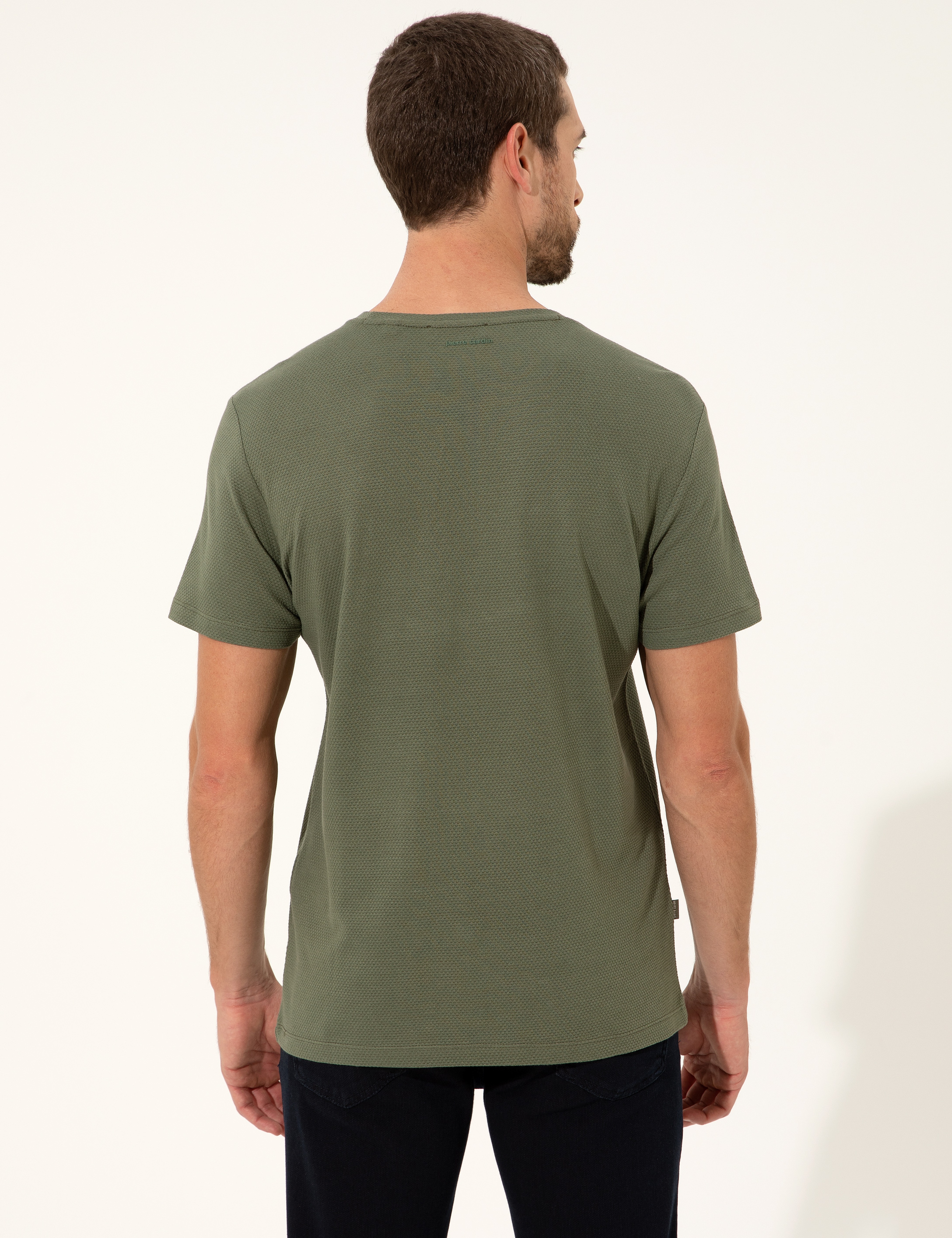 Haki Slim Fit Bisiklet Yaka Tişört - Image 5