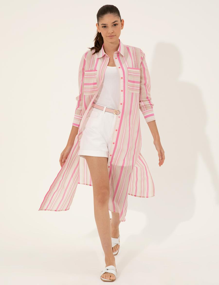 Fuşya Comfort Fit Gömlek Elbise