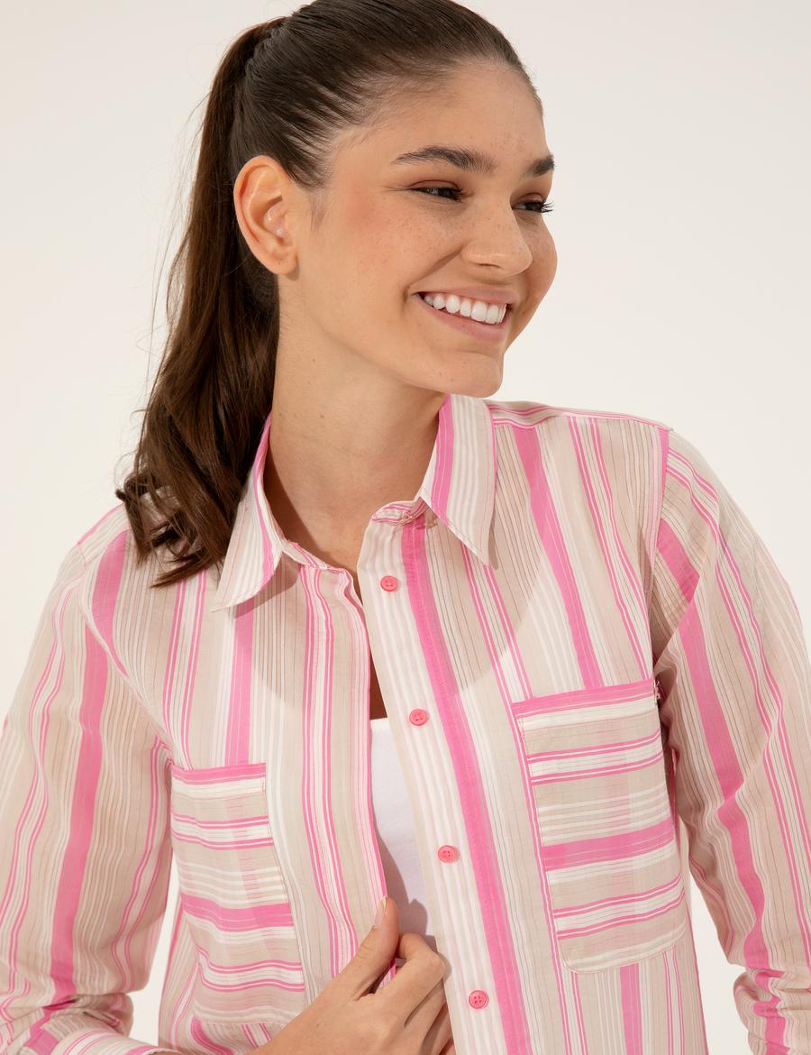 Fuşya Comfort Fit Gömlek Elbise