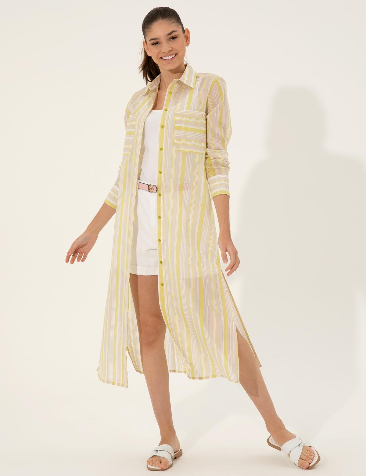 Fıstık Yeşili Comfort Fit Gömlek Elbise - 50246307015