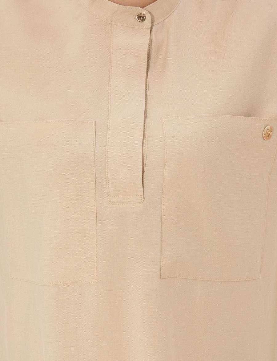 Bej Comfort Fit Kısa Kollu Bluz