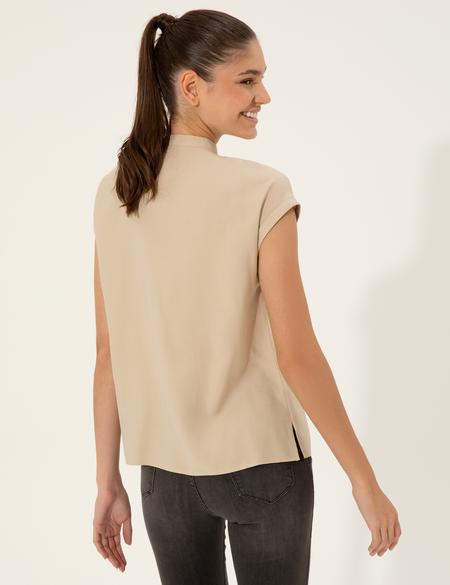 Bej Comfort Fit Kısa Kollu Bluz - 50247492001