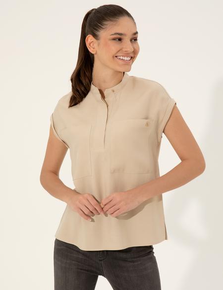 Bej Comfort Fit Kısa Kollu Bluz - 50247492001