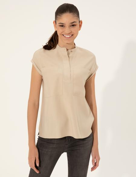 Bej Comfort Fit Kısa Kollu Bluz - 50247492001