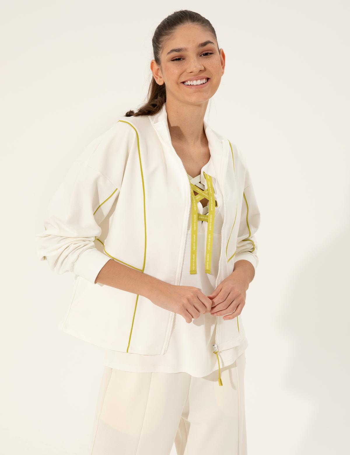 Ekru Comfort Fit Fermuarlı Sweatshirt - 50247391020