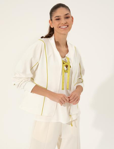 Ekru Comfort Fit Fermuarlı Sweatshirt - 50247391020