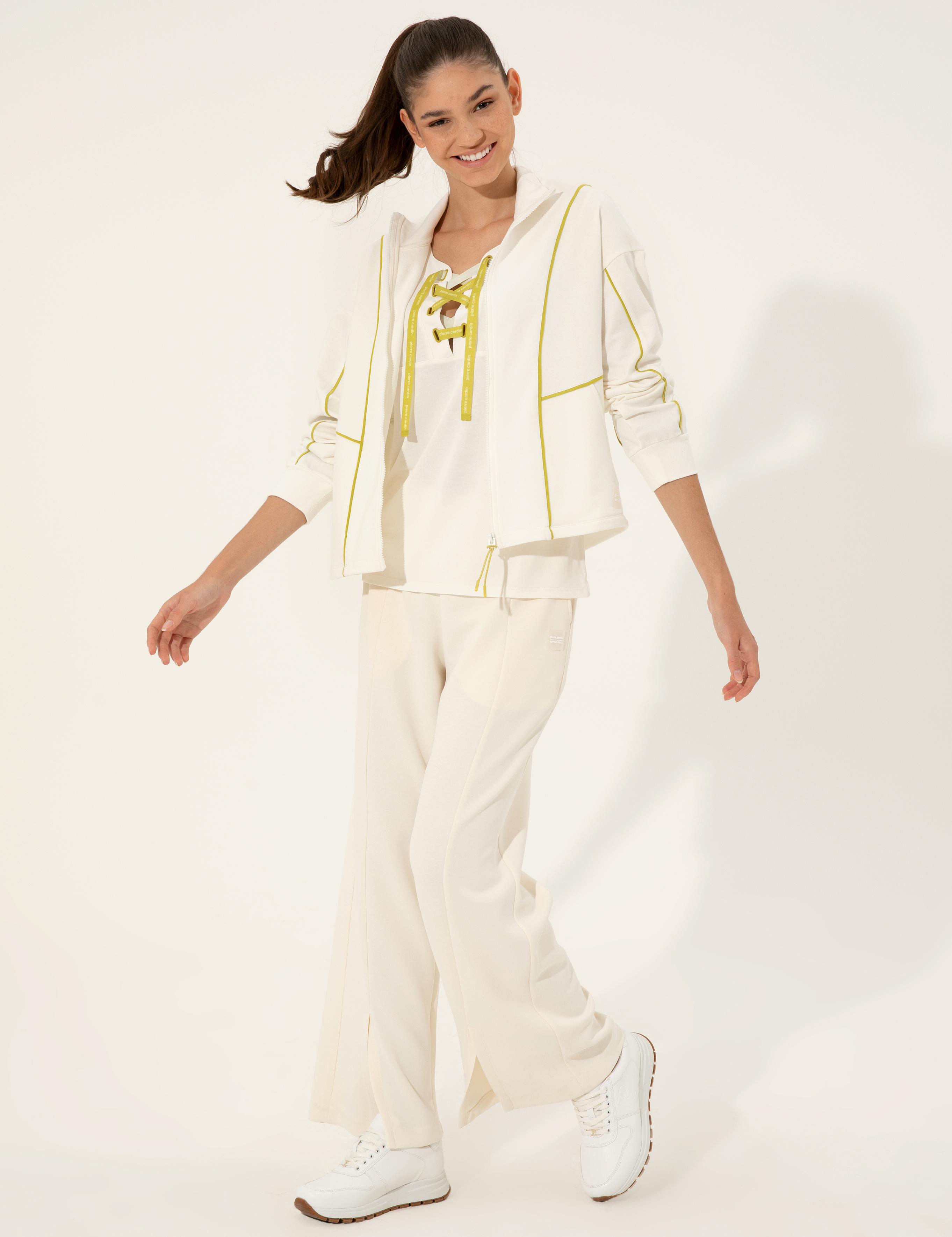 Ekru Comfort Fit Fermuarlı Sweatshirt